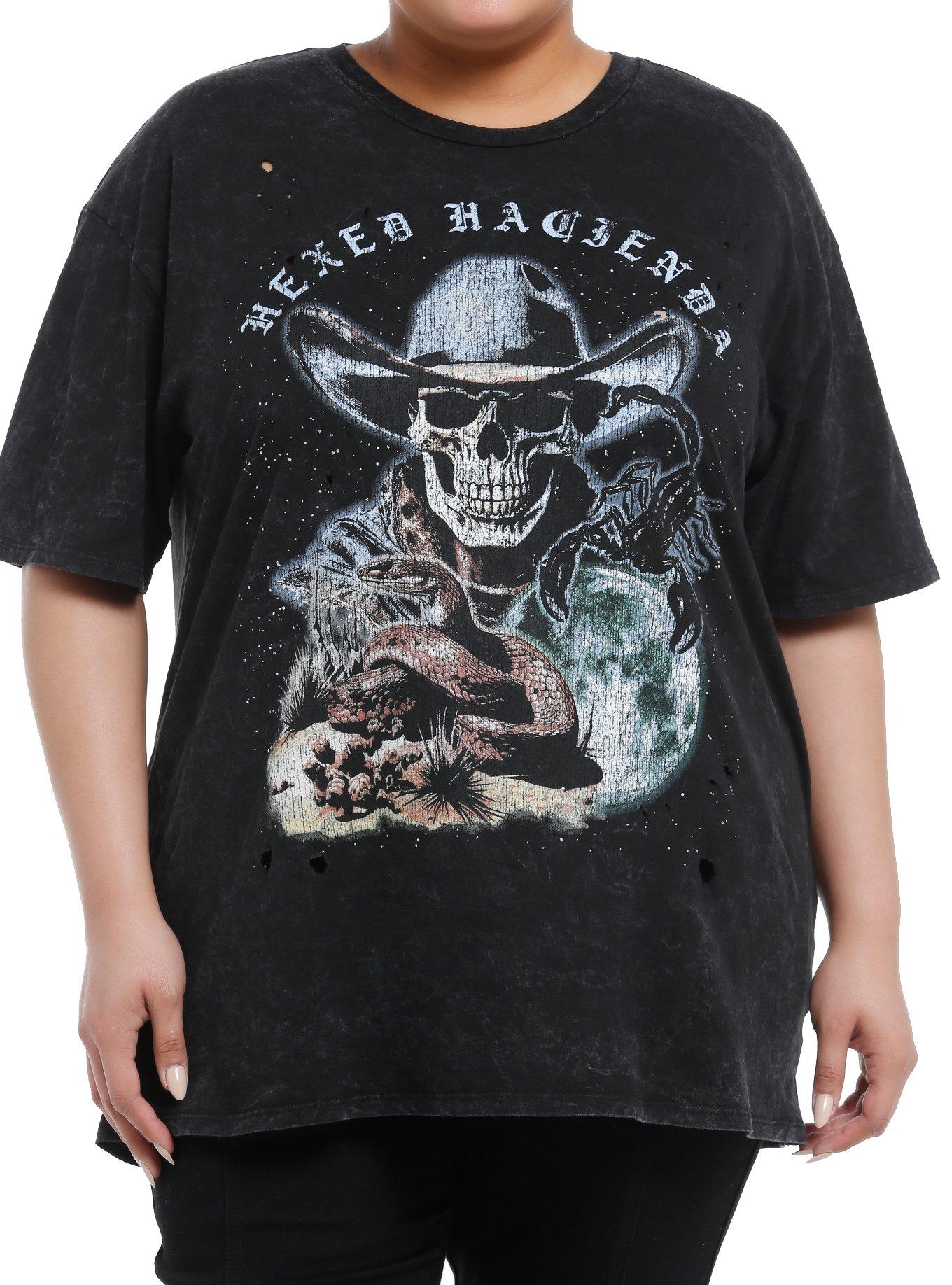Cosmic Aura Skull Cowboy Destructed Mineral Wash Girls Oversized T-Shirt Plus Size T-Shirt | Best-Selling Artwork | Great Gift Idea
