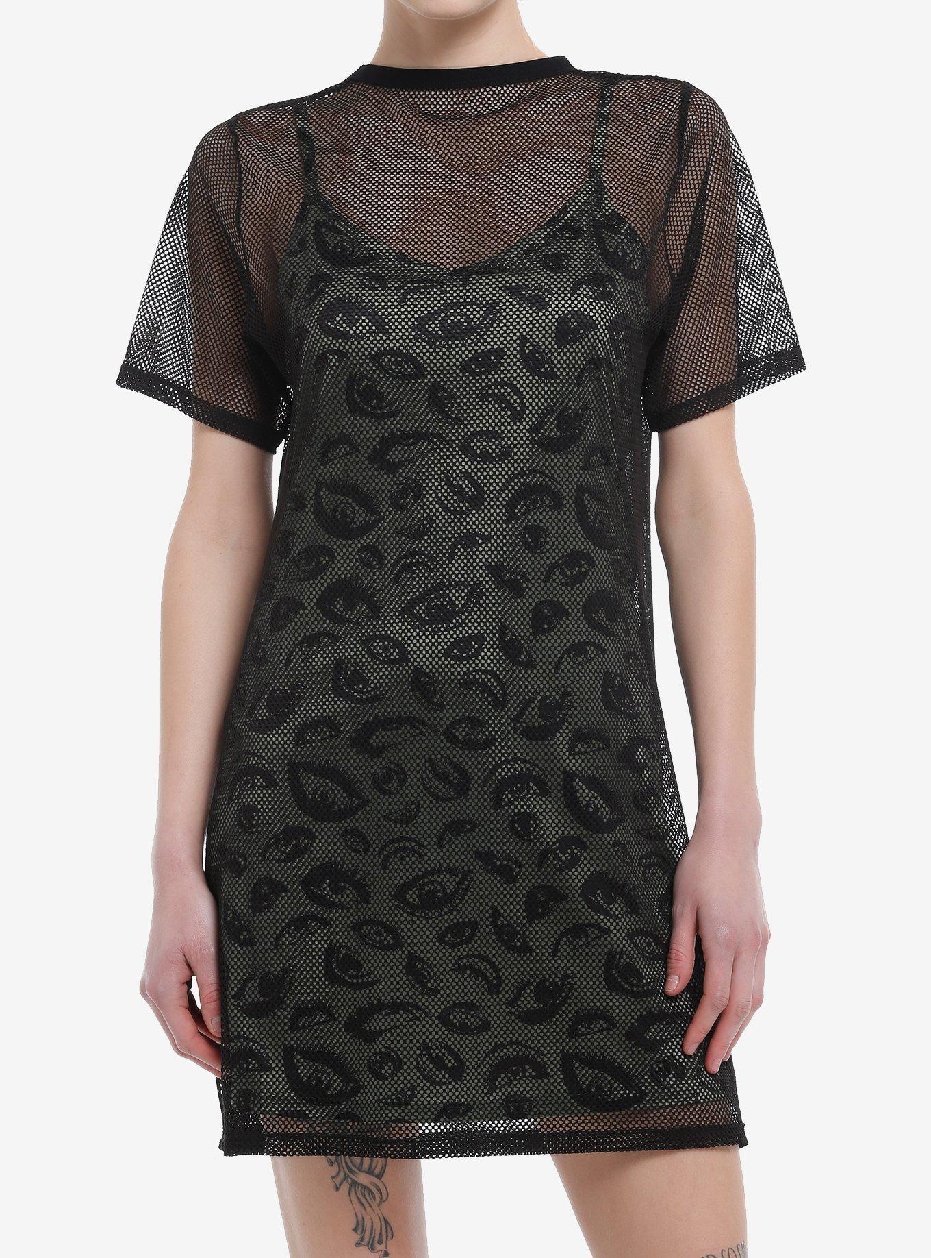 Social Collision Eyes Fishnet Twofer Dress T-Shirt | Trending Design | Top Pick For Fans