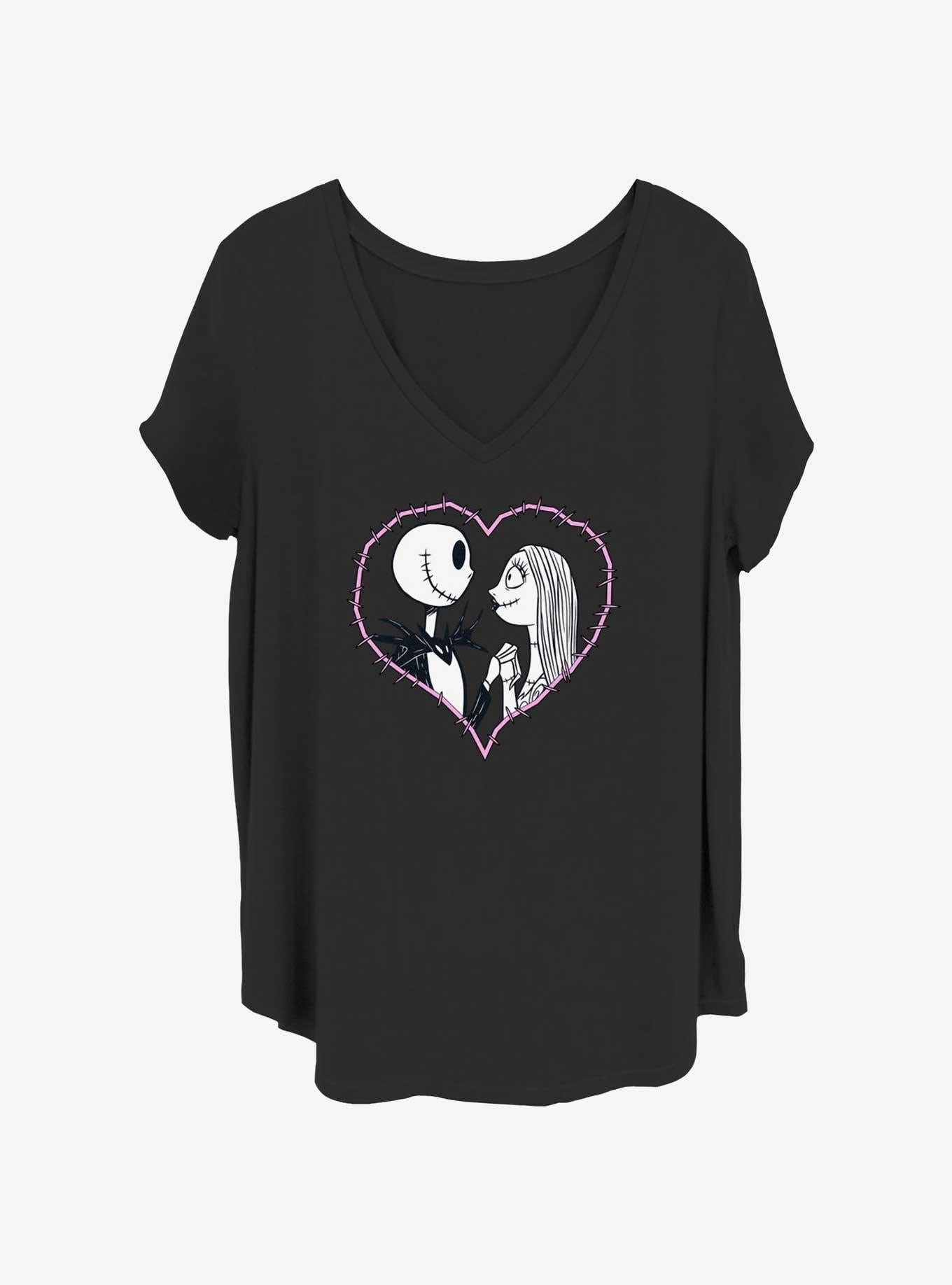 The Nightmare Before Christmas Jack & Sally Heart Stitch Girls T-shirt Plus Size | Trendy Graphic Tee | Casual Unisex T-shirt