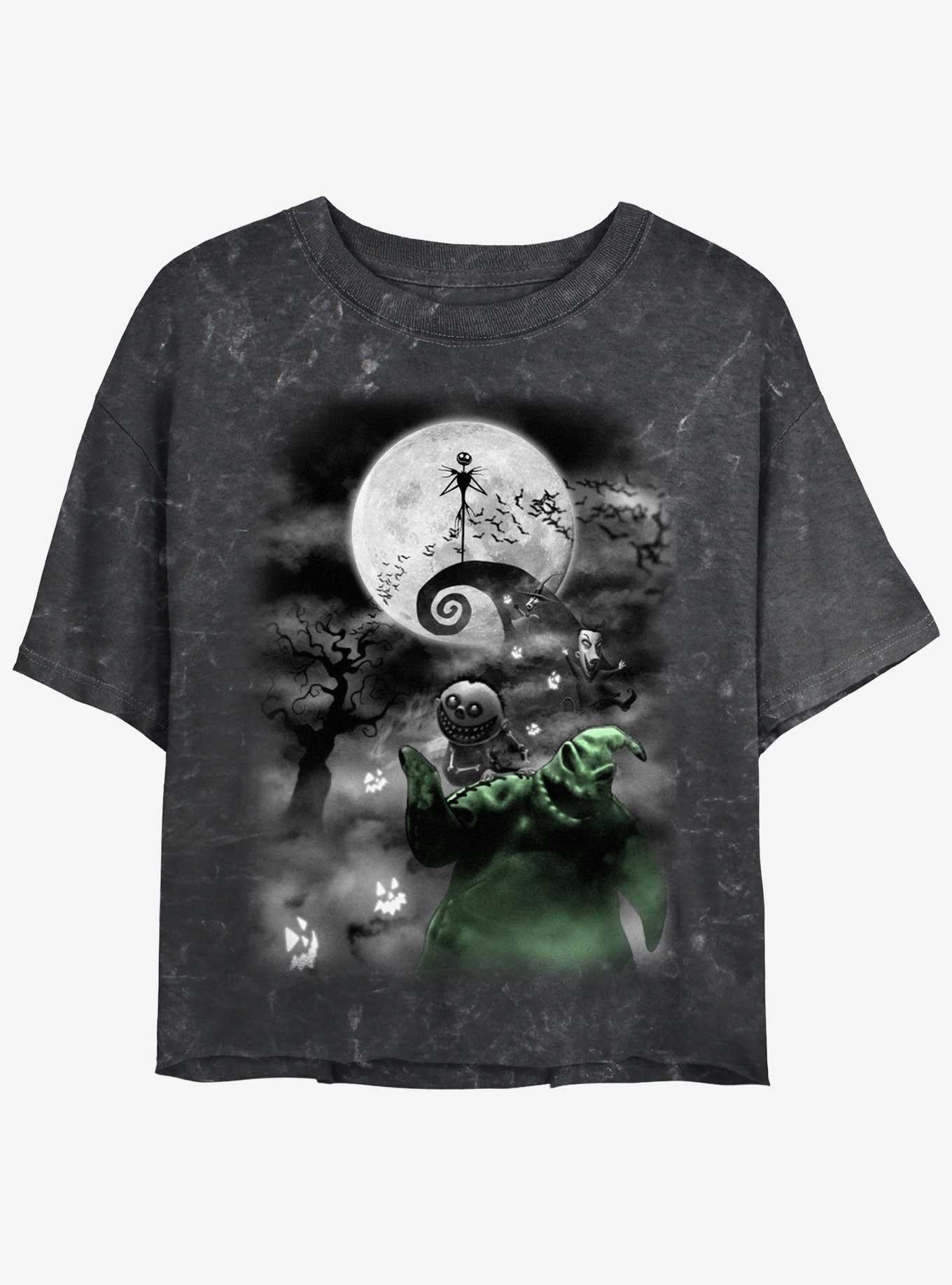 The Nightmare Before Christmas Jack Night Sky Moon Girls Mineral Wash Crop T-shirt | Trendy Graphic Tee | Casual Unisex T-shirt