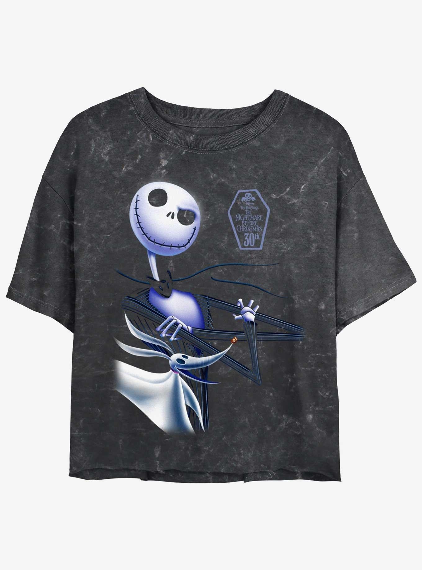 The Nightmare Before Christmas Jack & Zero 30th Anniversary Girls Mineral Wash Crop T-shirt | Trendy Graphic Tee | Casual Unisex T-shirt