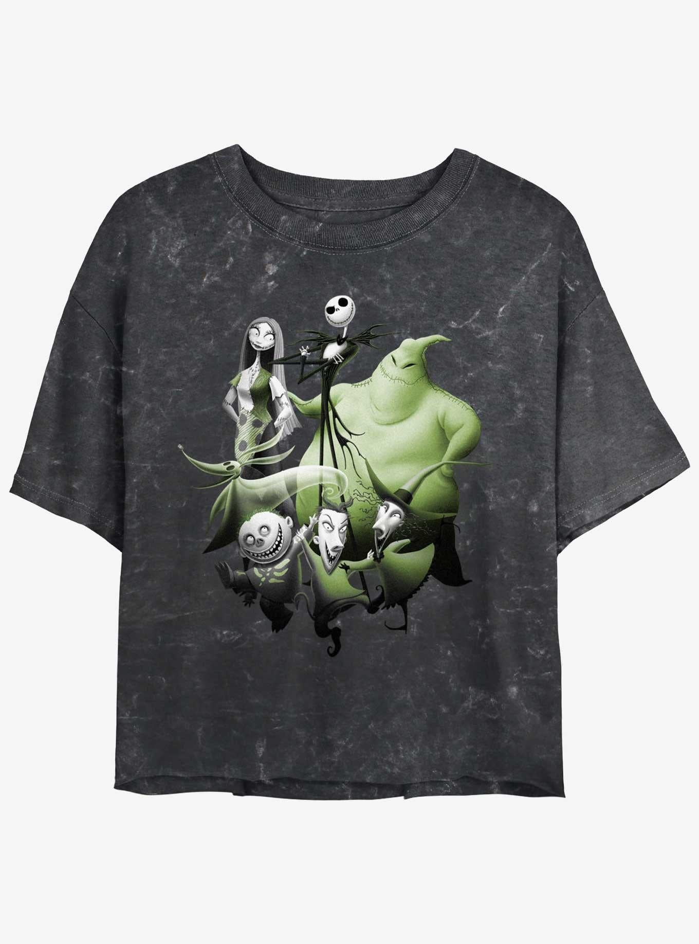 The Nightmare Before Christmas Character Group Shot Girls Mineral Wash Crop T-Shirt T-Shirt | Streetwear Vibe | Perfect For Daily Wear