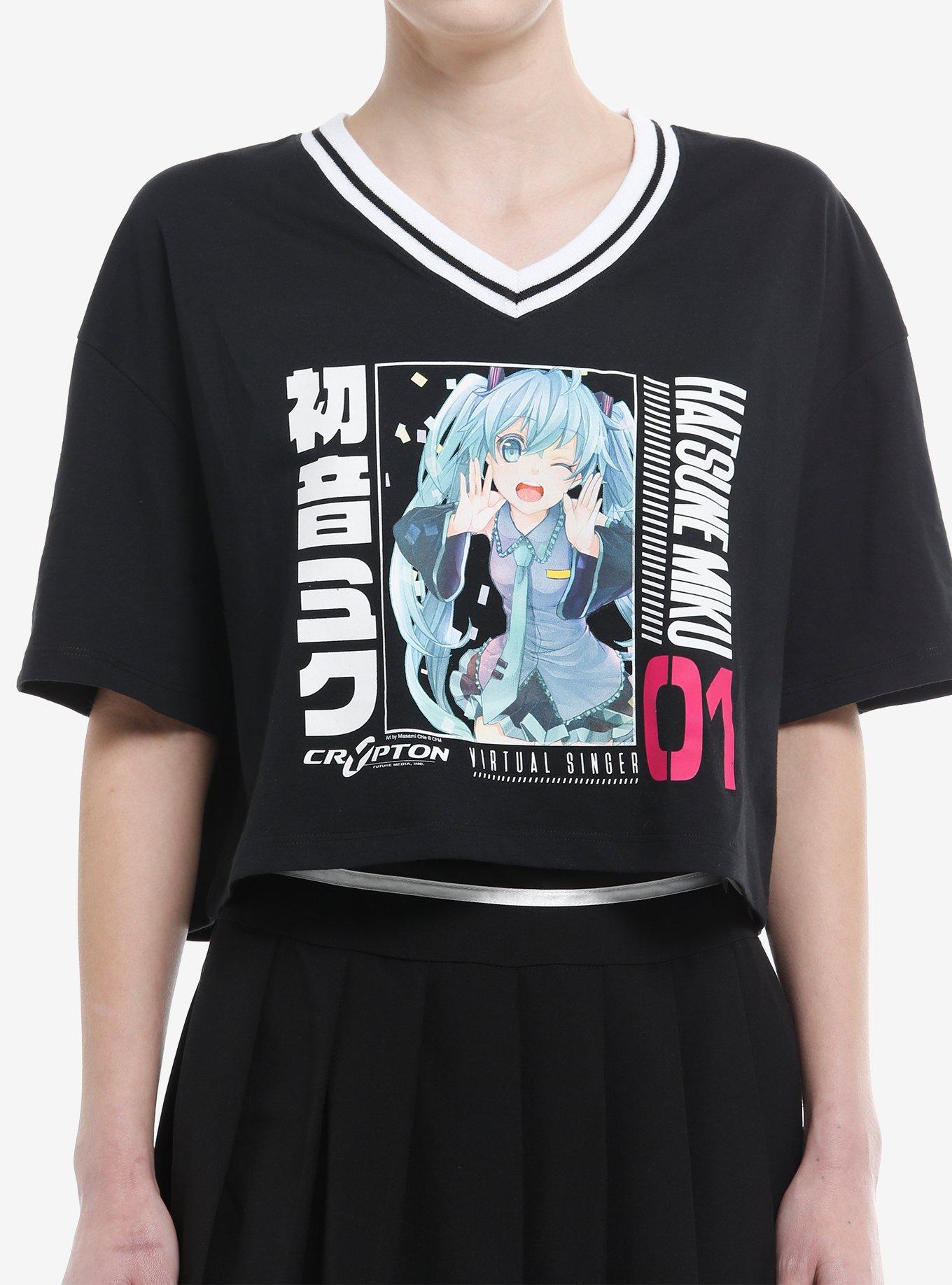 Hatsune Miku Varsity Stripe Girls Crop TShirt Graphic Tee | Graphic Tee | Unisex Shirt | Soft Comfortable Wear