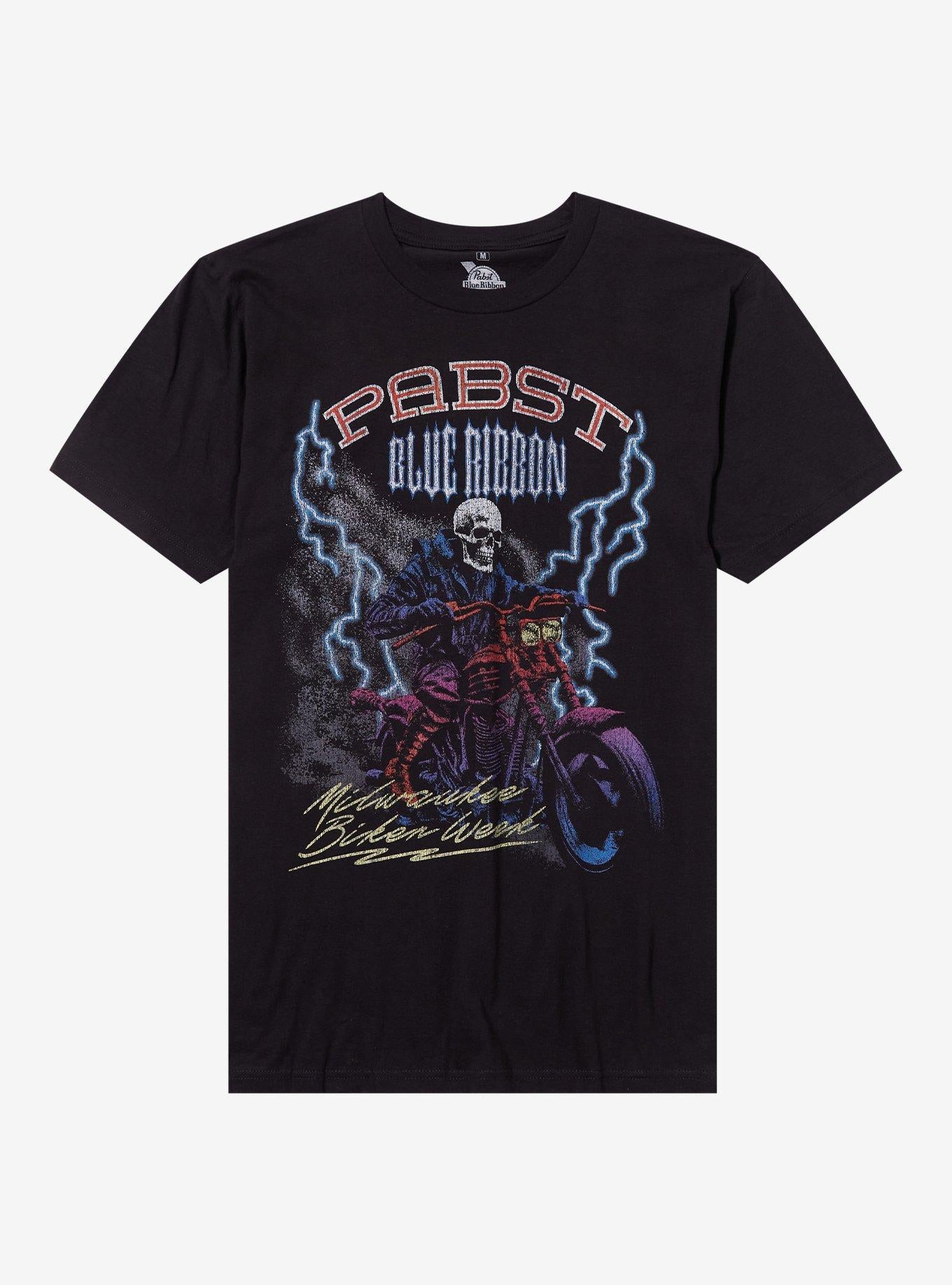 Pabst Blue Ribbon Skeleton Motorcycle Rider T-Shirt T-Shirt | Fan Favorite Style | Great Gift Idea