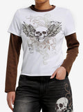 Winged Skull White Brown Girls Twofer Long-Sleeve T-Shirt T-Shirt | Best-Selling Artwork | Must-Have Style