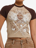 Winged Sacred Heart & Sword Brown Girls Baby Raglan T-Shirt