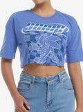 Sonic The Hedgehog Blue Checkered Girls Crop T-Shirt