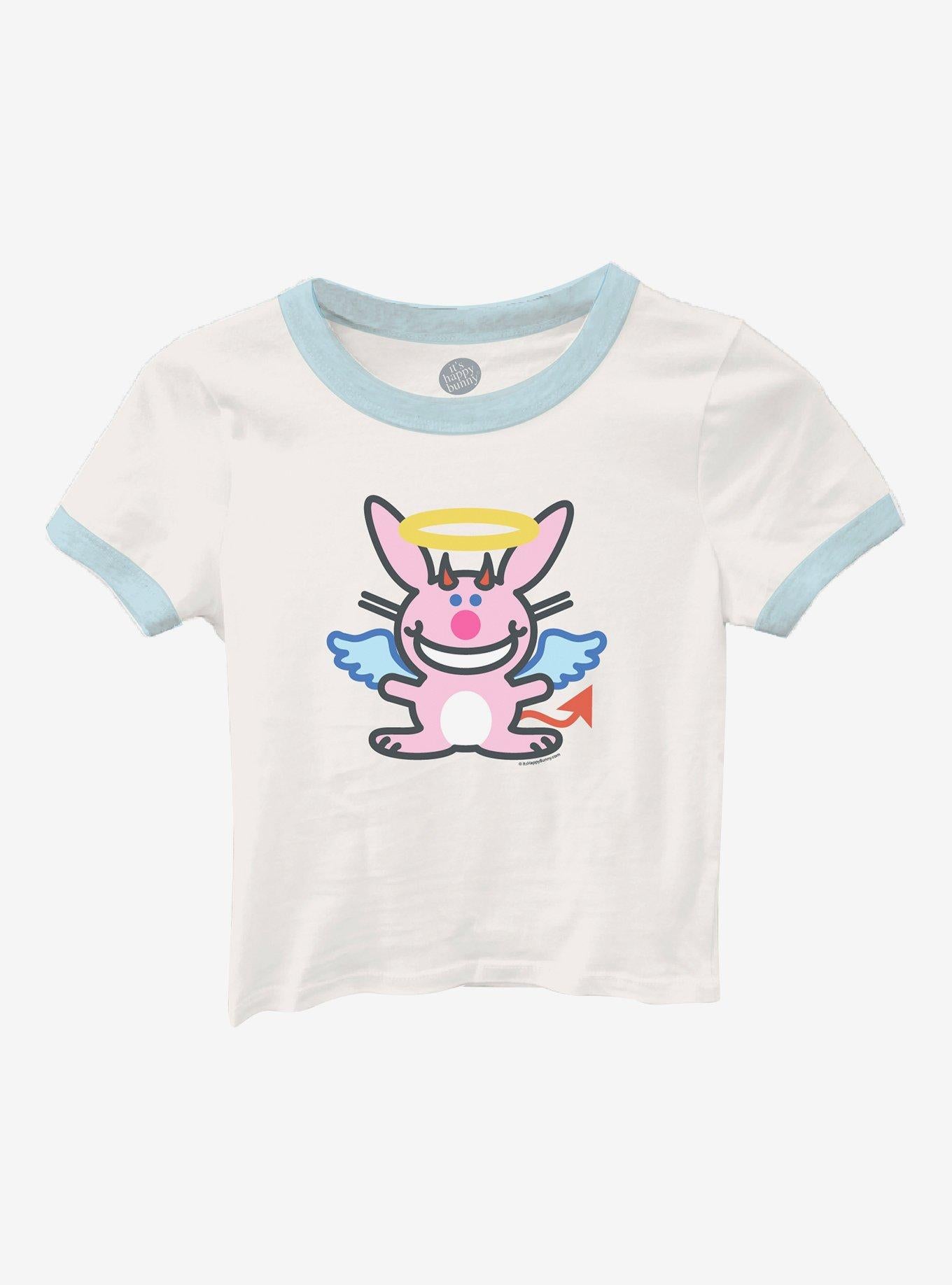 Its Happy Bunny Angel Girls Baby Ringer TShirt Graphic Tee | Graphic Tee | Unisex Shirt | Soft Comfortable Wear
