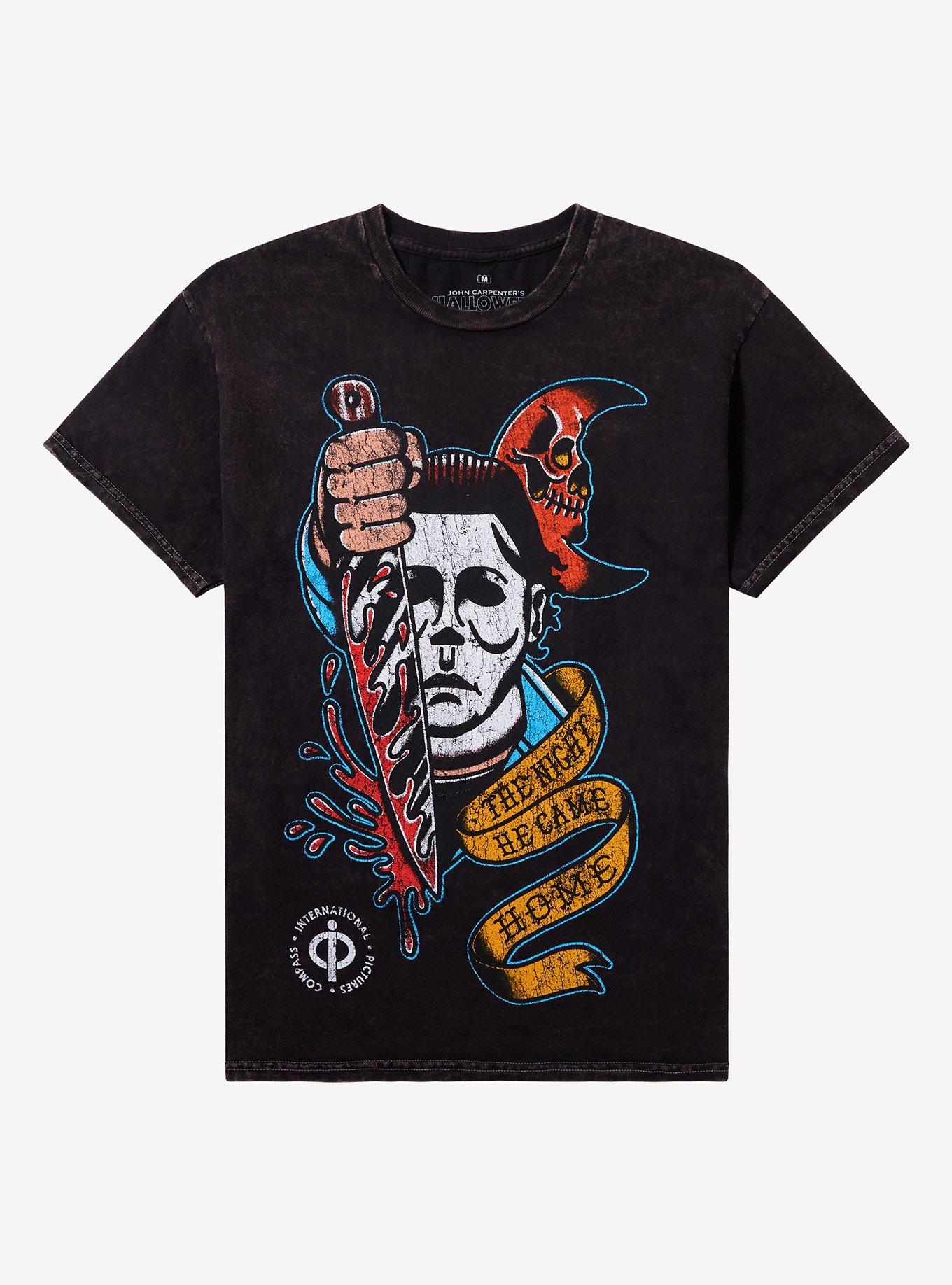 Halloween Michael Meyers Tattoo Mineral Wash TShirt Graphic Tee | Graphic Tee | Unisex Shirt | Premium Quality Apparel