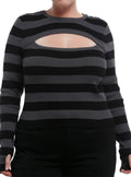 Black Dark Grey Cut-Out Girls Crop Long-Sleeve Top Plus Size T-Shirt | High-Quality Print | Perfect For Daily Wear