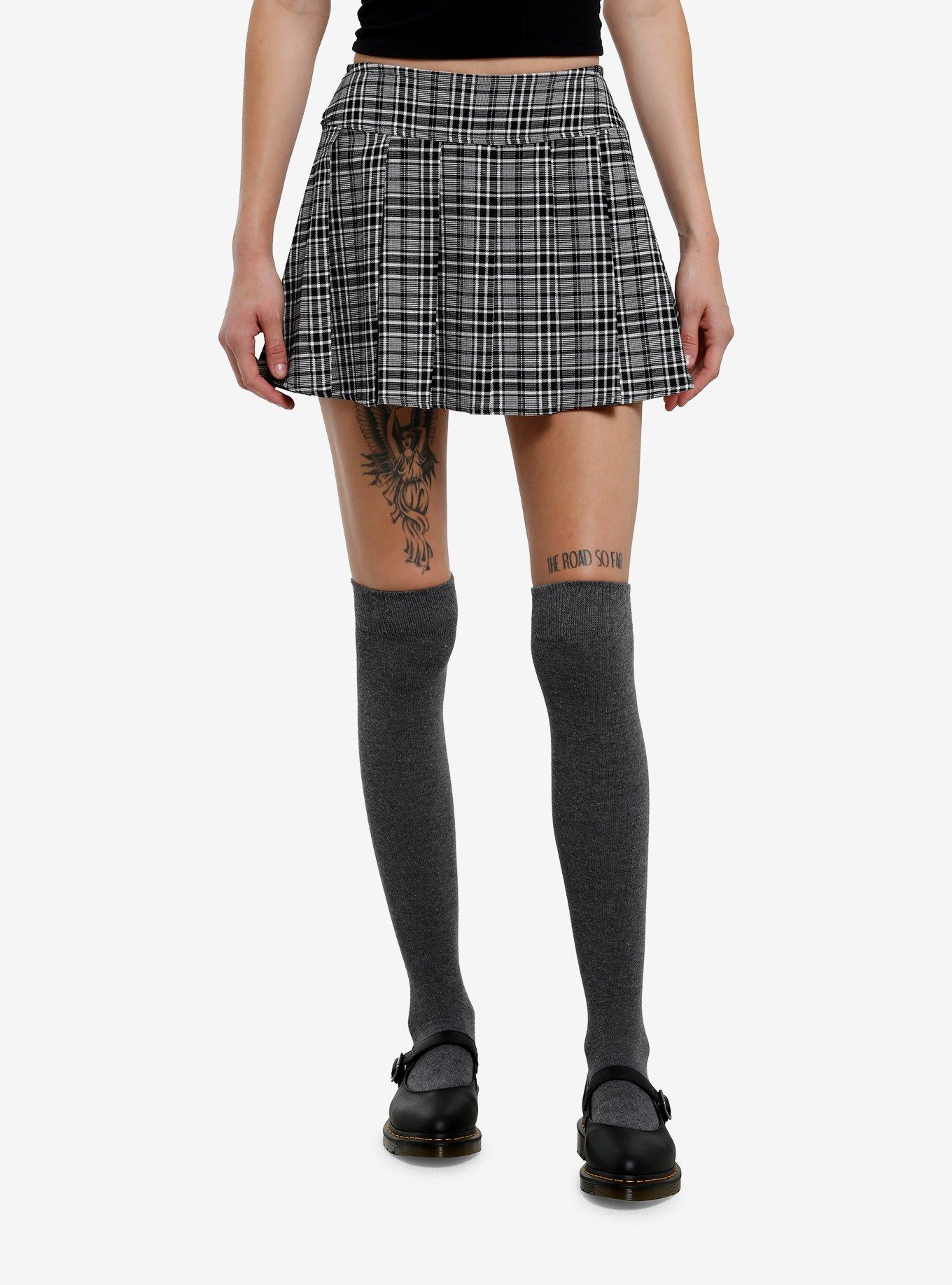 Social Collision Black White Plaid Pleated Mini Skirt | Premium Unisex T-Shirt, Trending Graphic Tee