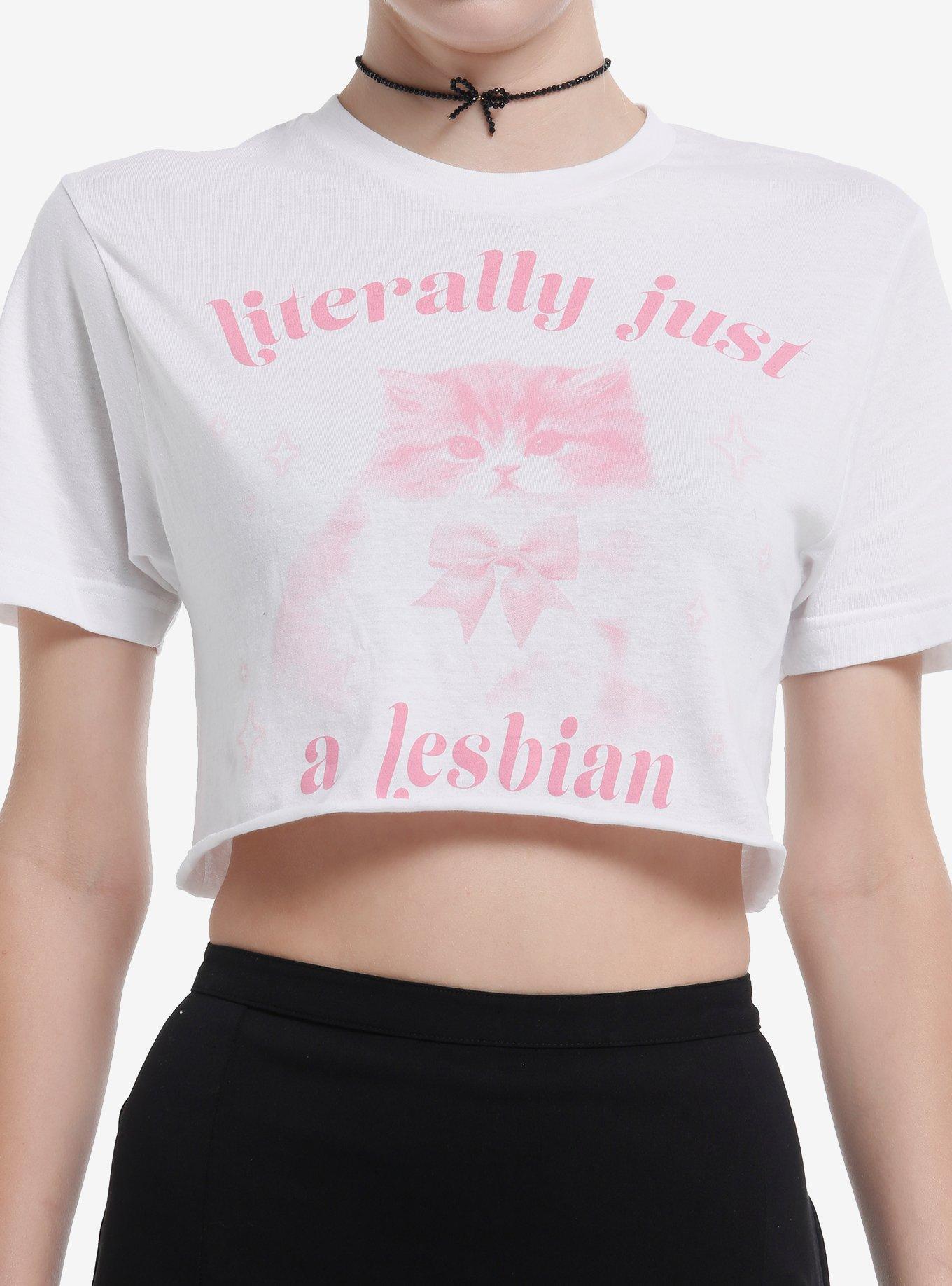Literally A Lesbian Cat Crop T-Shirt By Goodie Two Sleeves T-Shirt | Exclusive Art Design | Great Gift Idea