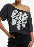 Rib Cage Glow-In-The-Dark Off-Shoulder Girls T-Shirt T-Shirt | Vintage Graphic Vibe | Perfect For Daily Wear