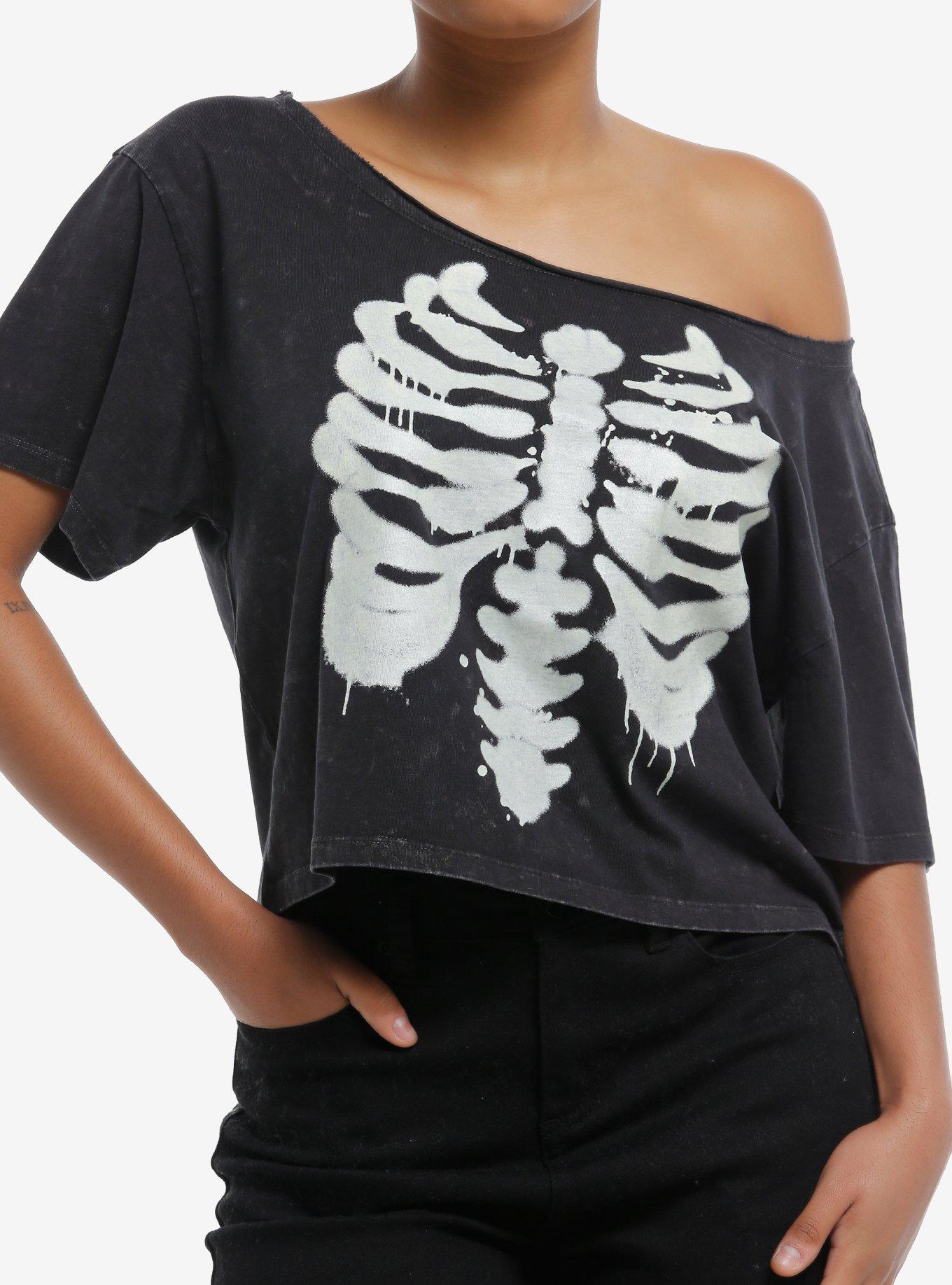 Rib Cage Glow-In-The-Dark Off-Shoulder Girls T-Shirt T-Shirt | Vintage Graphic Vibe | Perfect For Daily Wear
