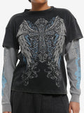 Winged Cross Rhinestone Girls Twofer Long Sleeve T Shirt