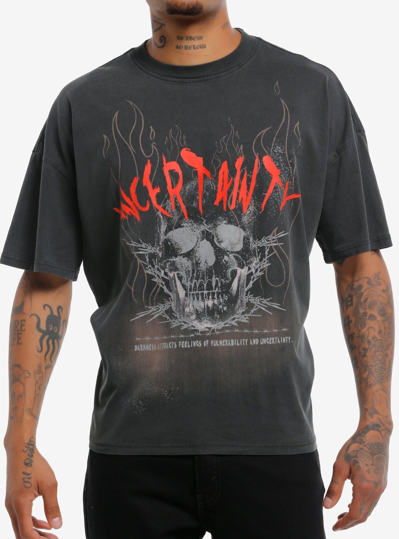 Uncertainty Flaming Skull T Shirt
