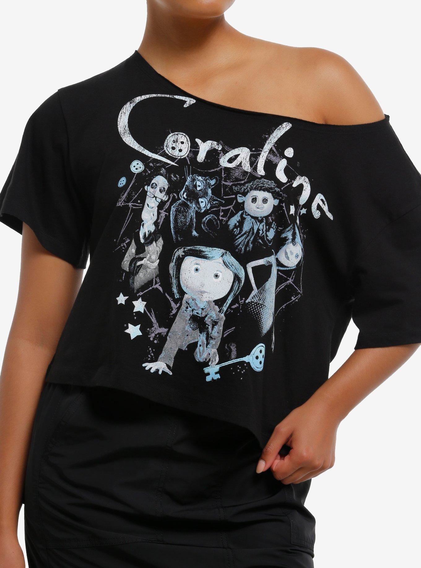Coraline Jumbo Print Off-Shoulder Girls T-Shirt | Premium Unisex T-Shirt, Trending Graphic Tee