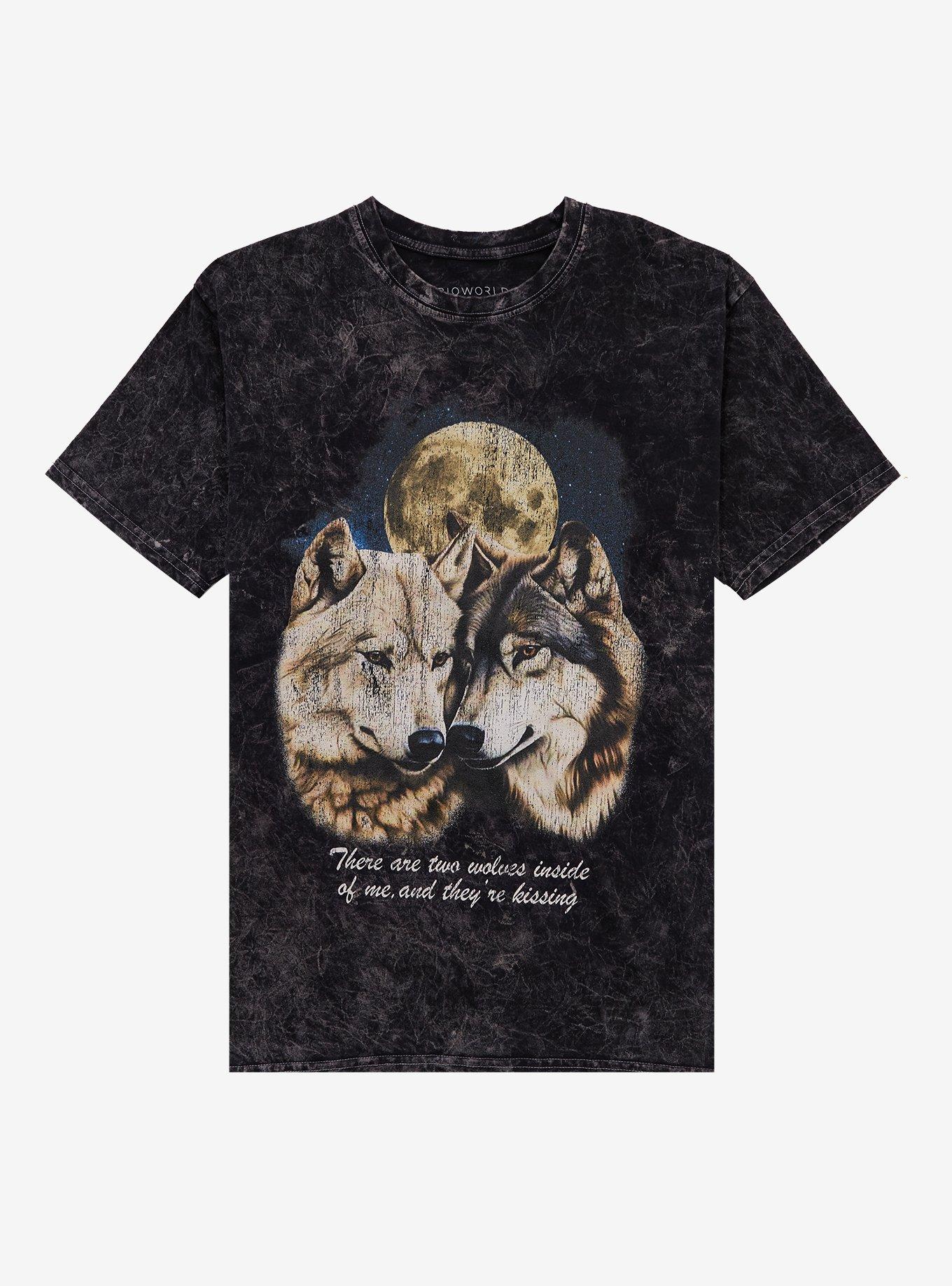 Two Wolves Kissing Dark Wash TShirt Graphic Tee | Graphic Tee | Unisex Shirt | High-Quality Print