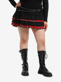 Social Collision Red Plaid Black Grommet Buckle Mini Skirt Plus Size T-Shirt | Premium Graphic | Top Pick For Fans