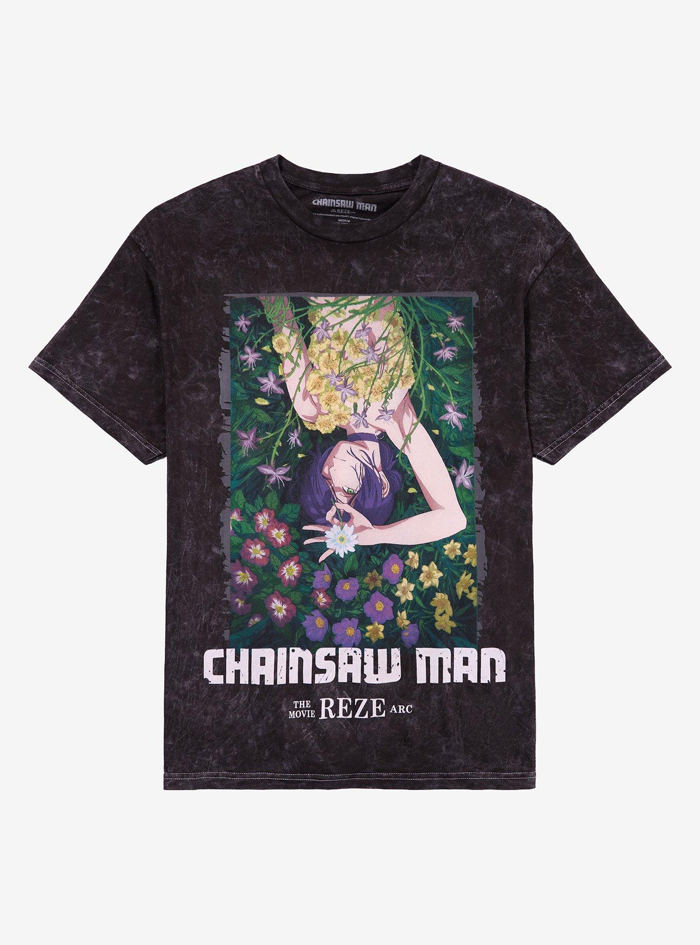 Chainsaw Man Movie Reze Arc Flower Dark Wash T Shirt