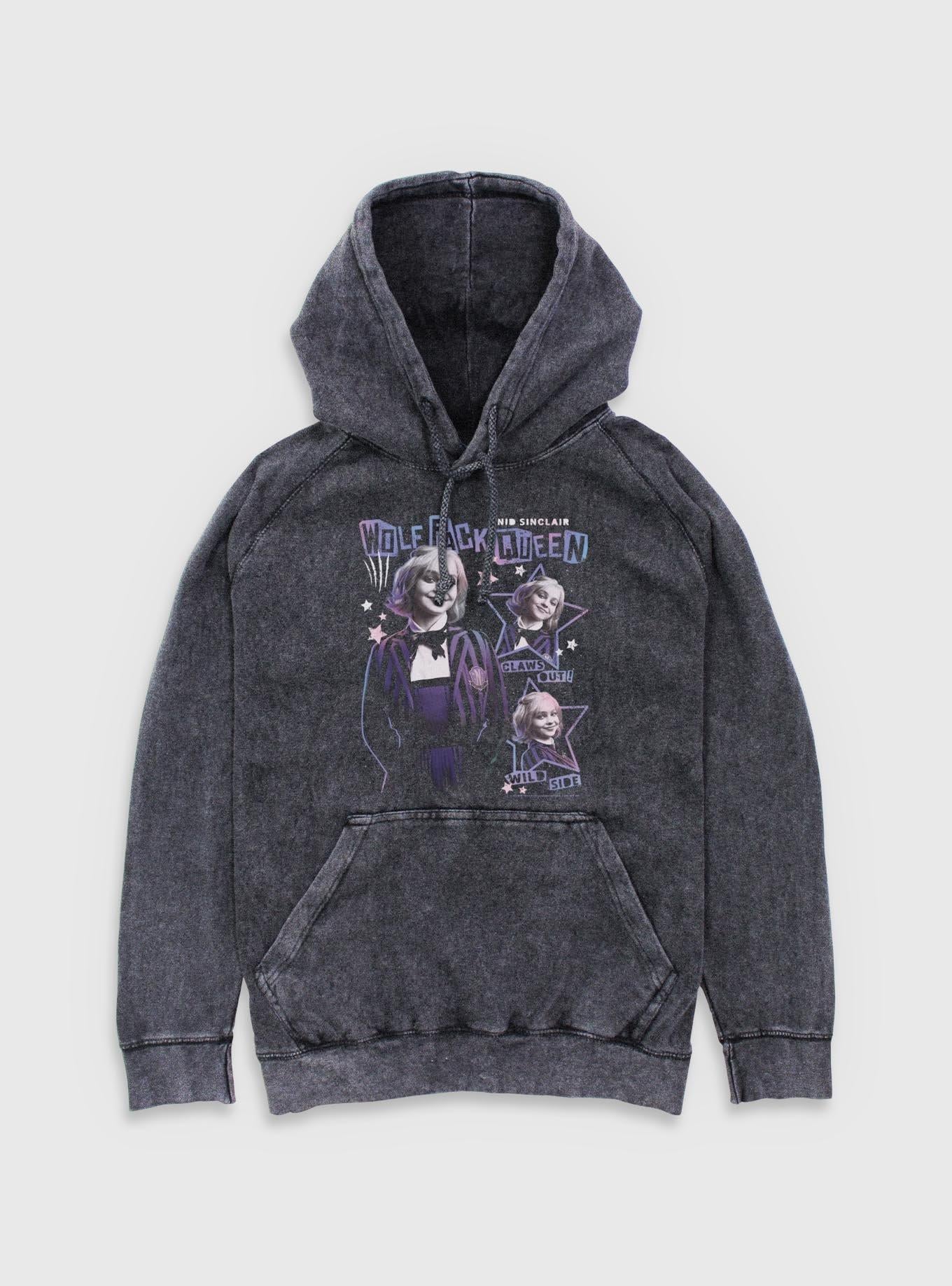 Wednesday Enid Sinclair Claws Out Mineral Wash Hoodie Hot Topic Exclusive
