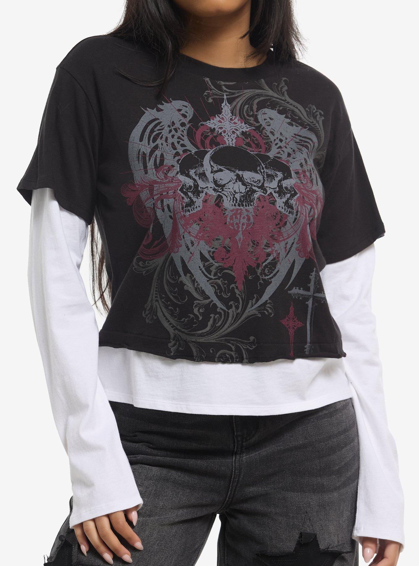 Social Collision Winged Skull Cross Girls Twofer Long-Sleeve T-Shirt | Premium Unisex T-Shirt, Trending Graphic Tee