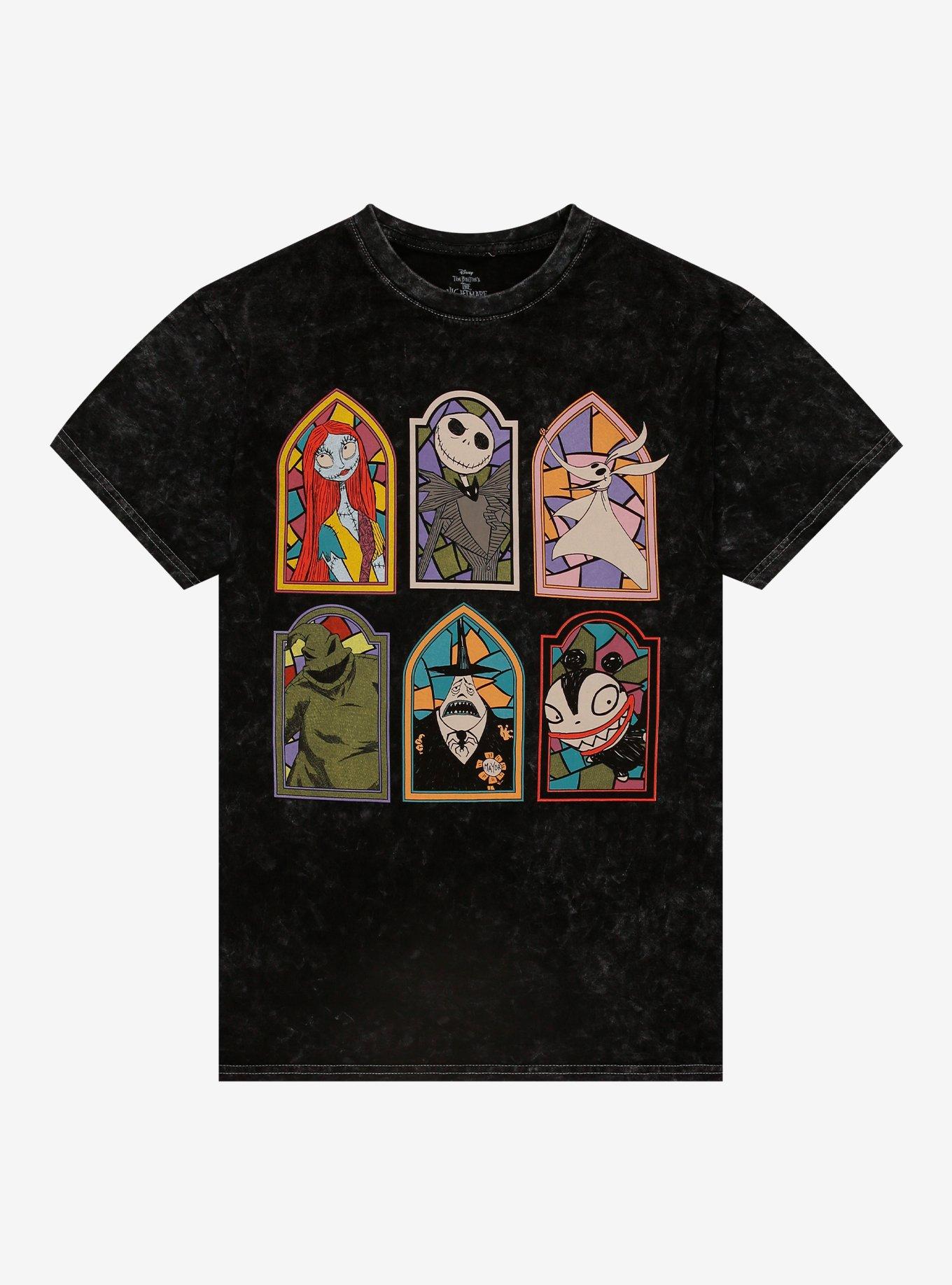 The Nightmare Before Christmas Stained Glass Character Frames Mineral Wash T-Shirt T-Shirt | Vintage Graphic Vibe | High Demand Item