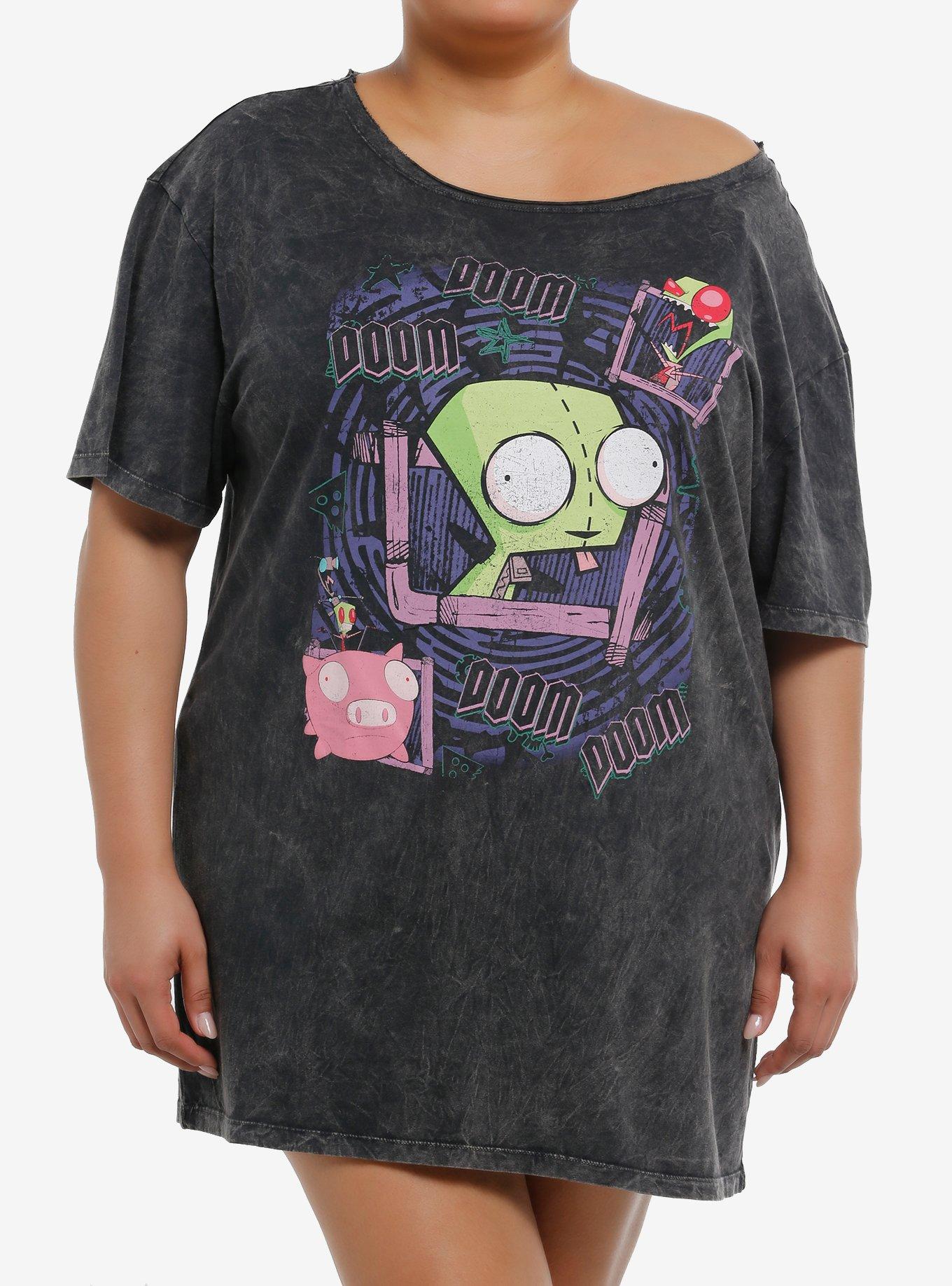 Invader Zim GIR Off-The-Shoulder T-Shirt Dress Plus Size T-Shirt | Exclusive Art Design | Must-Have Style