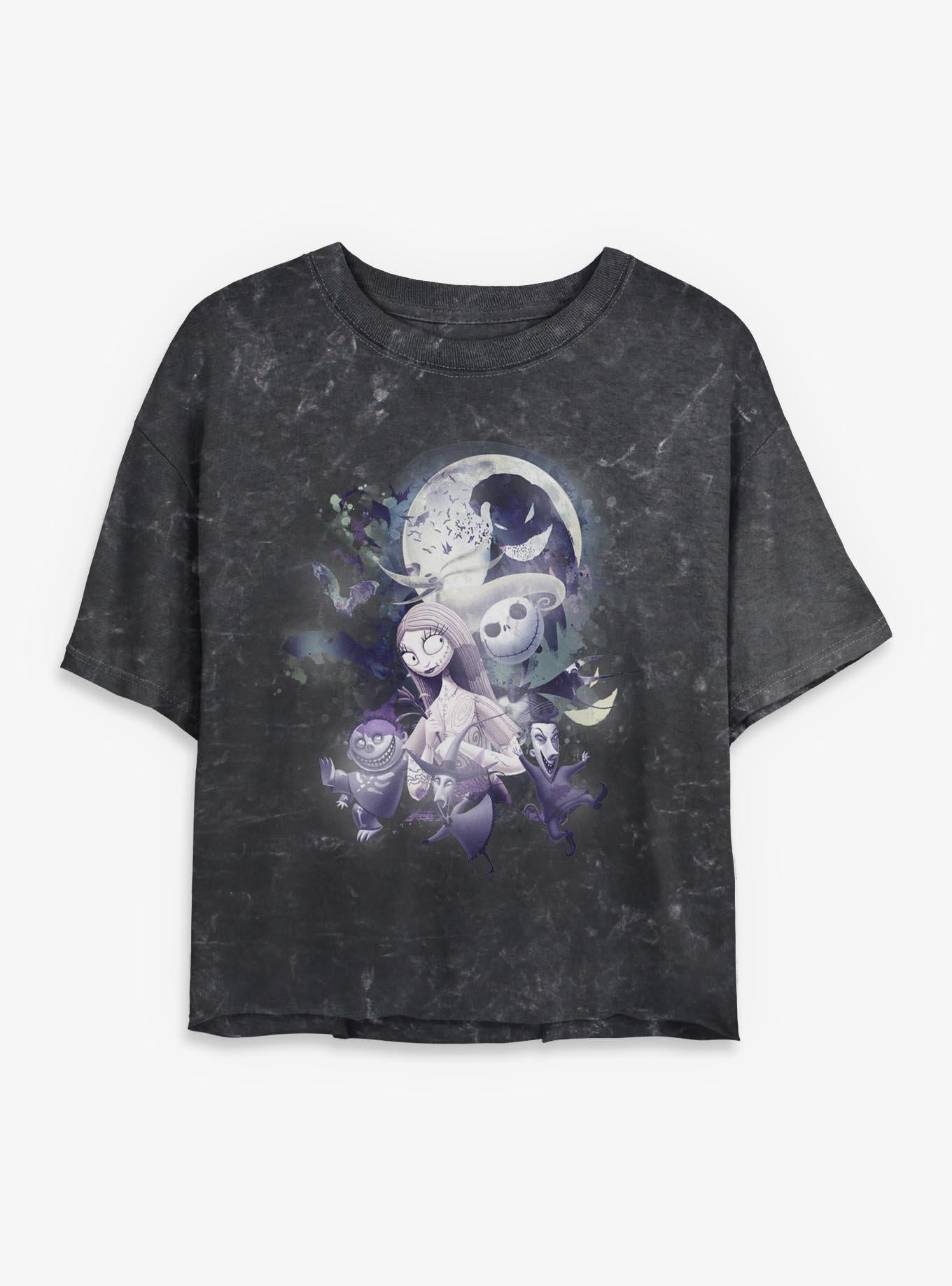Disney The Nightmare Before Christmas Glow Night Girls Mineral Wash Crop T-shirt | Trendy Graphic Tee | Casual Unisex T-shirt