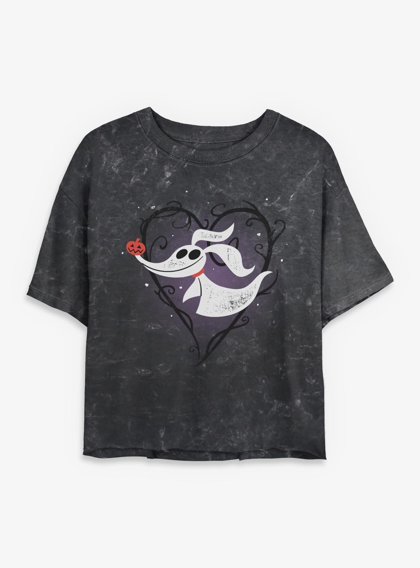 Disney The Nightmare Before Christmas Zero Pumpkin Nose Girls Mineral Wash Crop T-Shirt