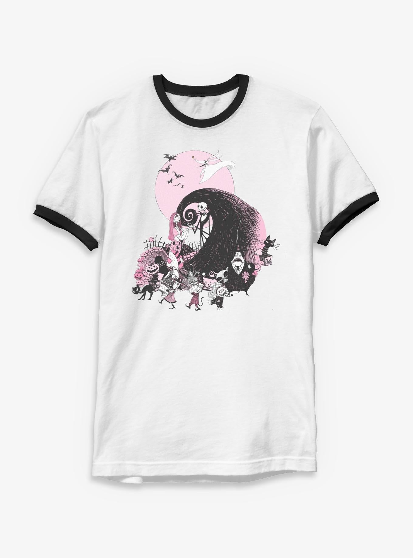 Disney The Nightmare Before Christmas Classic Scene Group Ringer T-shirt | Trendy Graphic Tee | Casual Unisex T-shirt