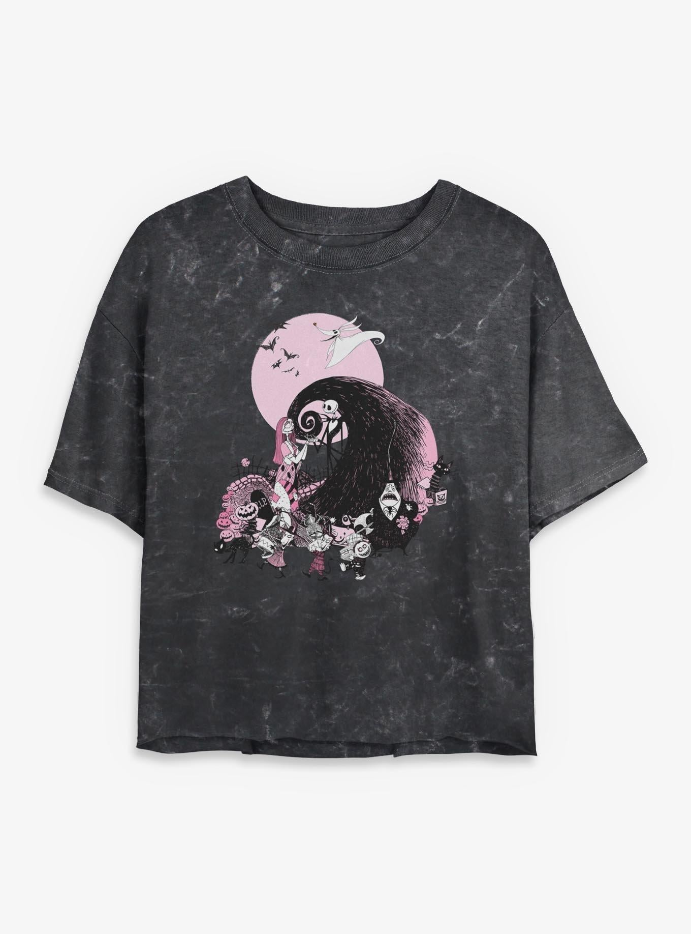 Disney The Nightmare Before Christmas Classic Scene Group Girls Mineral Wash Crop T-Shirt