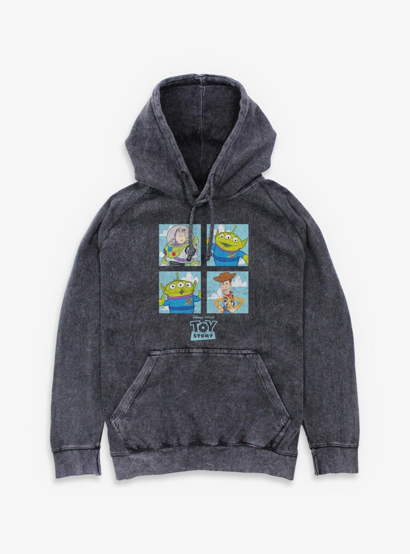 Disney Pixar Toy Story Buzz Woody Alien Panels Mineral Wash Hoodie