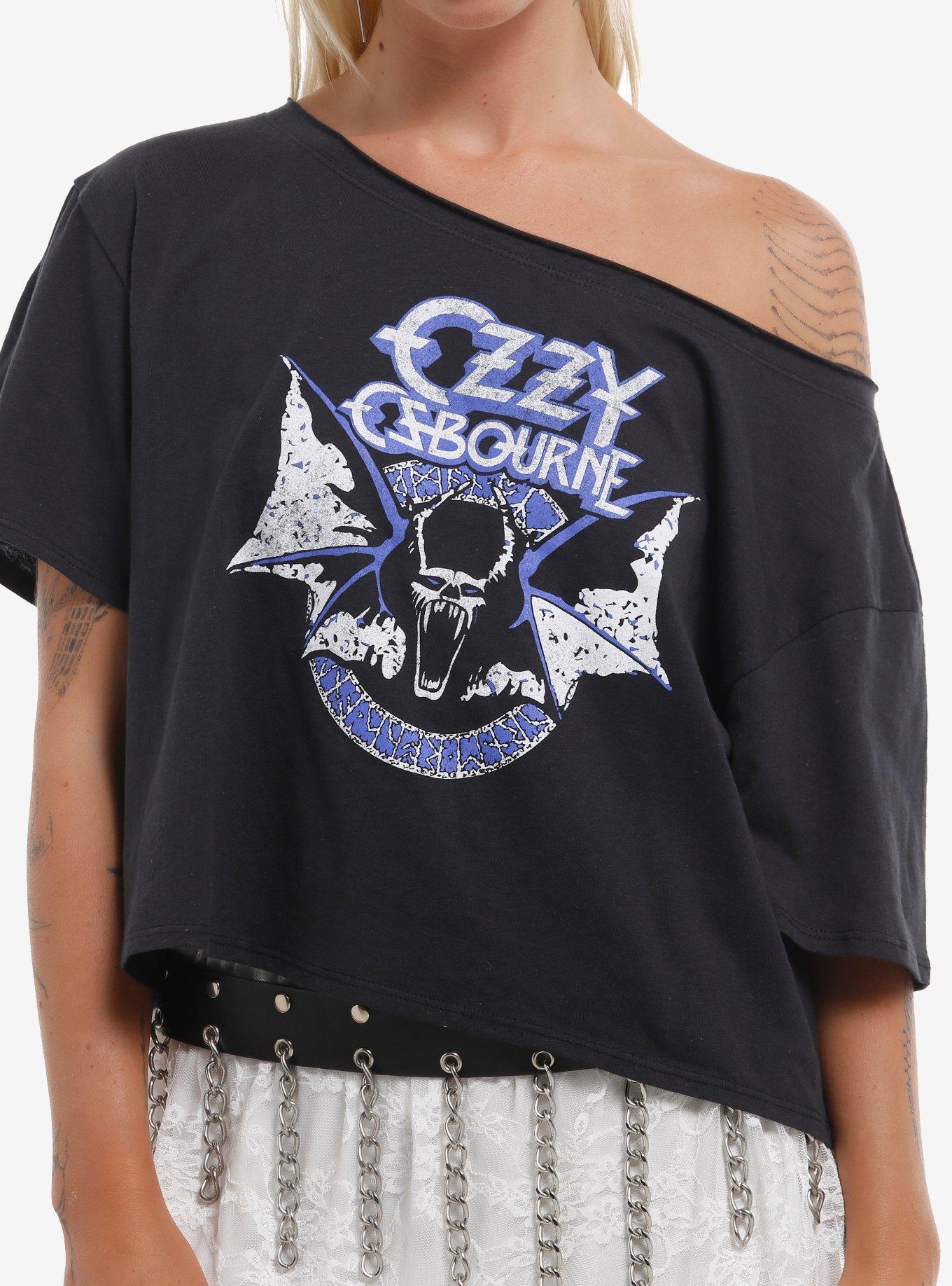 Ozzy Osbourne Screaming Bat Girls Off Shoulder T Shirt