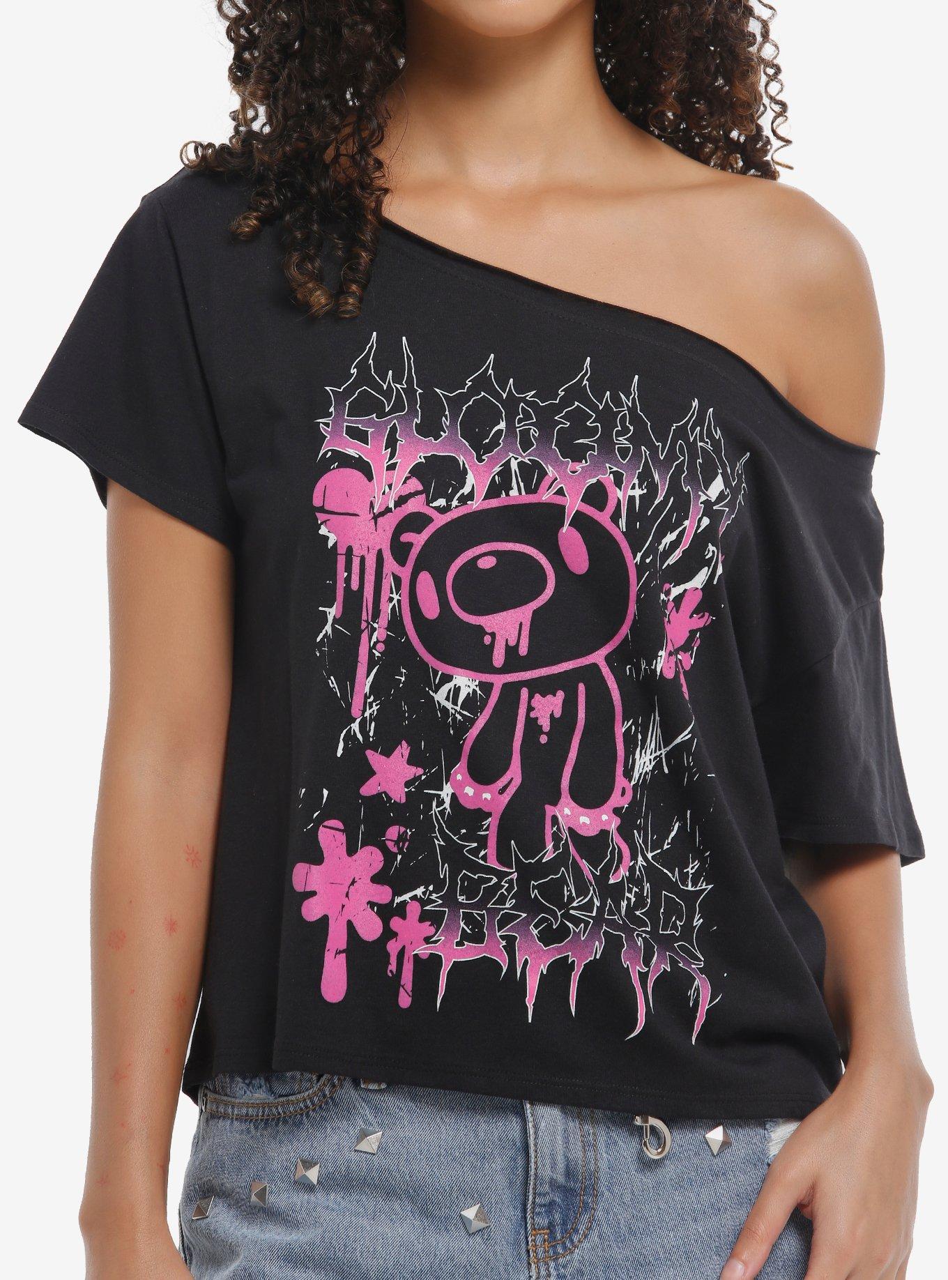 Gloomy Bear Pink Metal Girls Off-Shoulder T-Shirt | Premium Unisex T-Shirt, Trending Graphic Tee