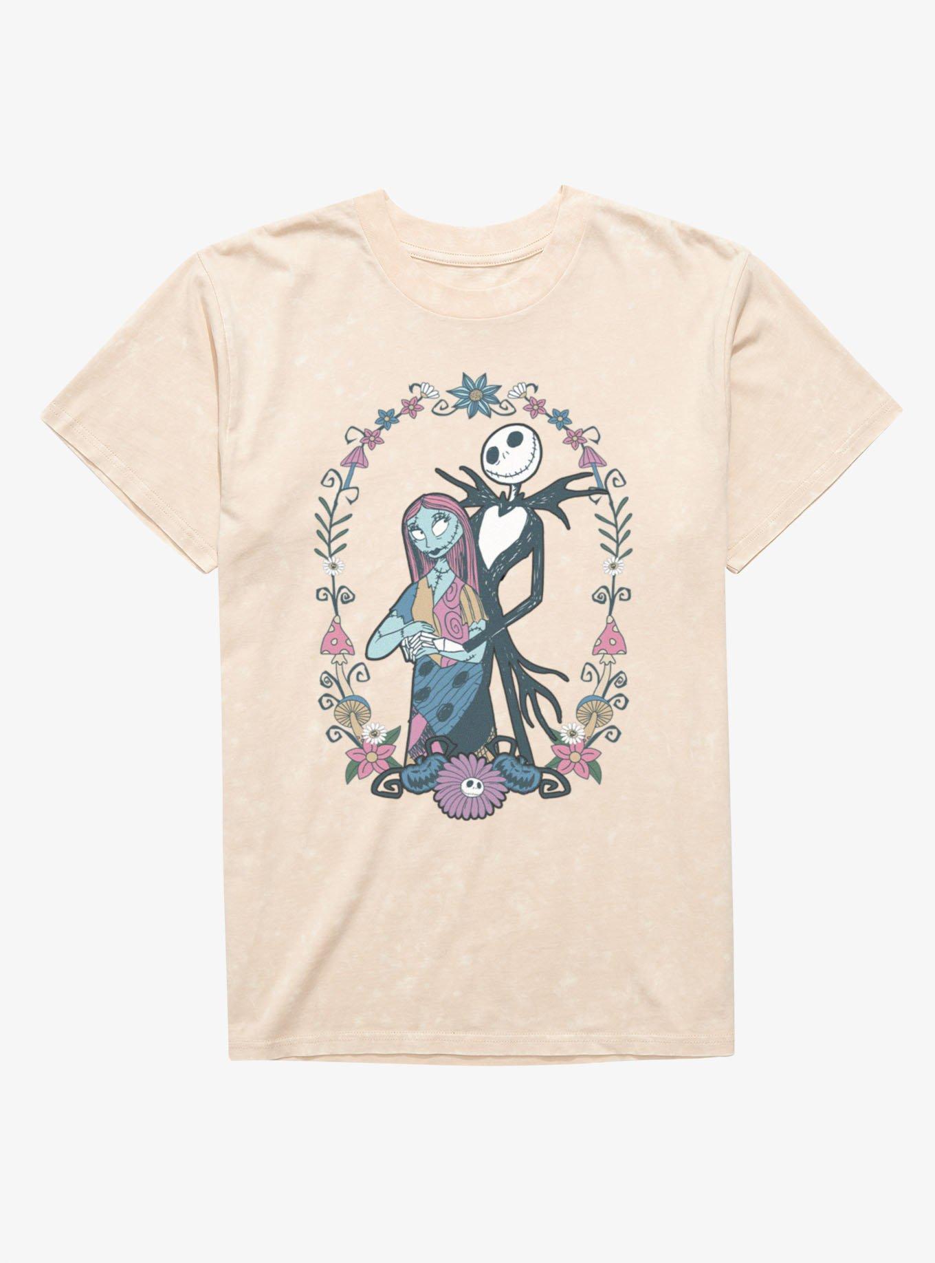 Disney The Nightmare Before Christmas Jack and Sally Flowers Mineral Wash T-Shirt Hot Topic Exclusive