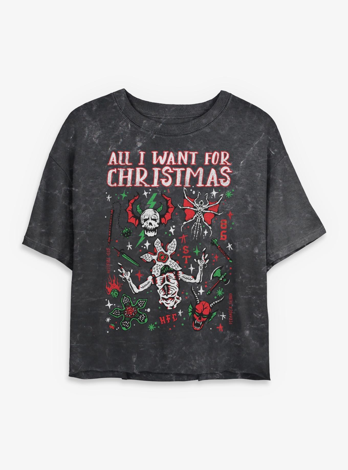 Stranger Things Christmas Flash Sheet Girls Mineral Wash Crop T-Shirt T-Shirt | High-Quality Print | Top Pick For Fans