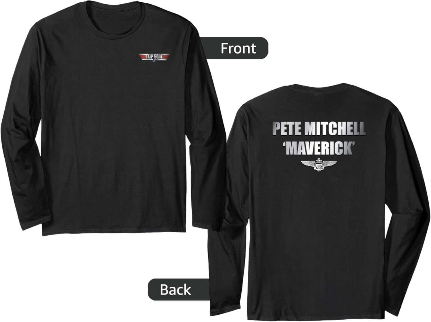 Top Gun Pete Mitchell Maverick Front Back Long Sleeve