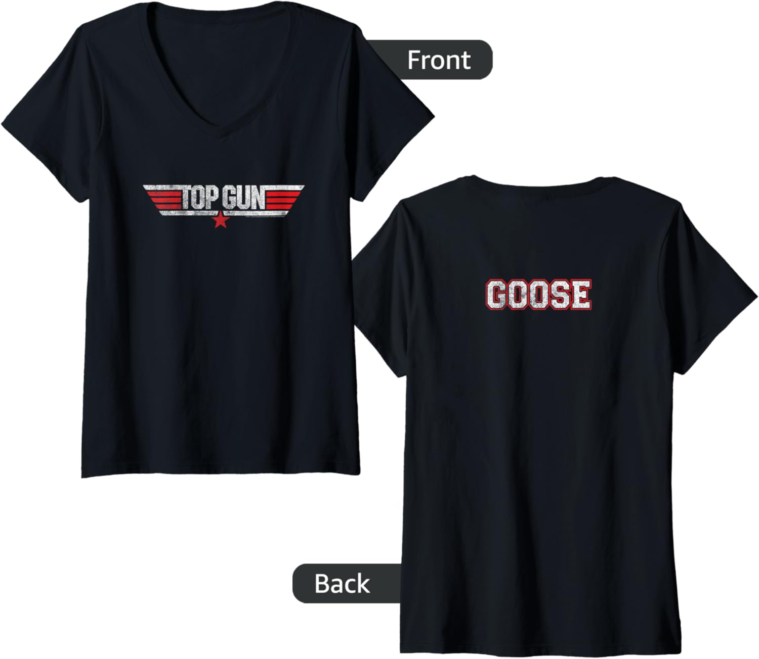 Womens Top Gun Front Back Logo With Goose Movie V Neck