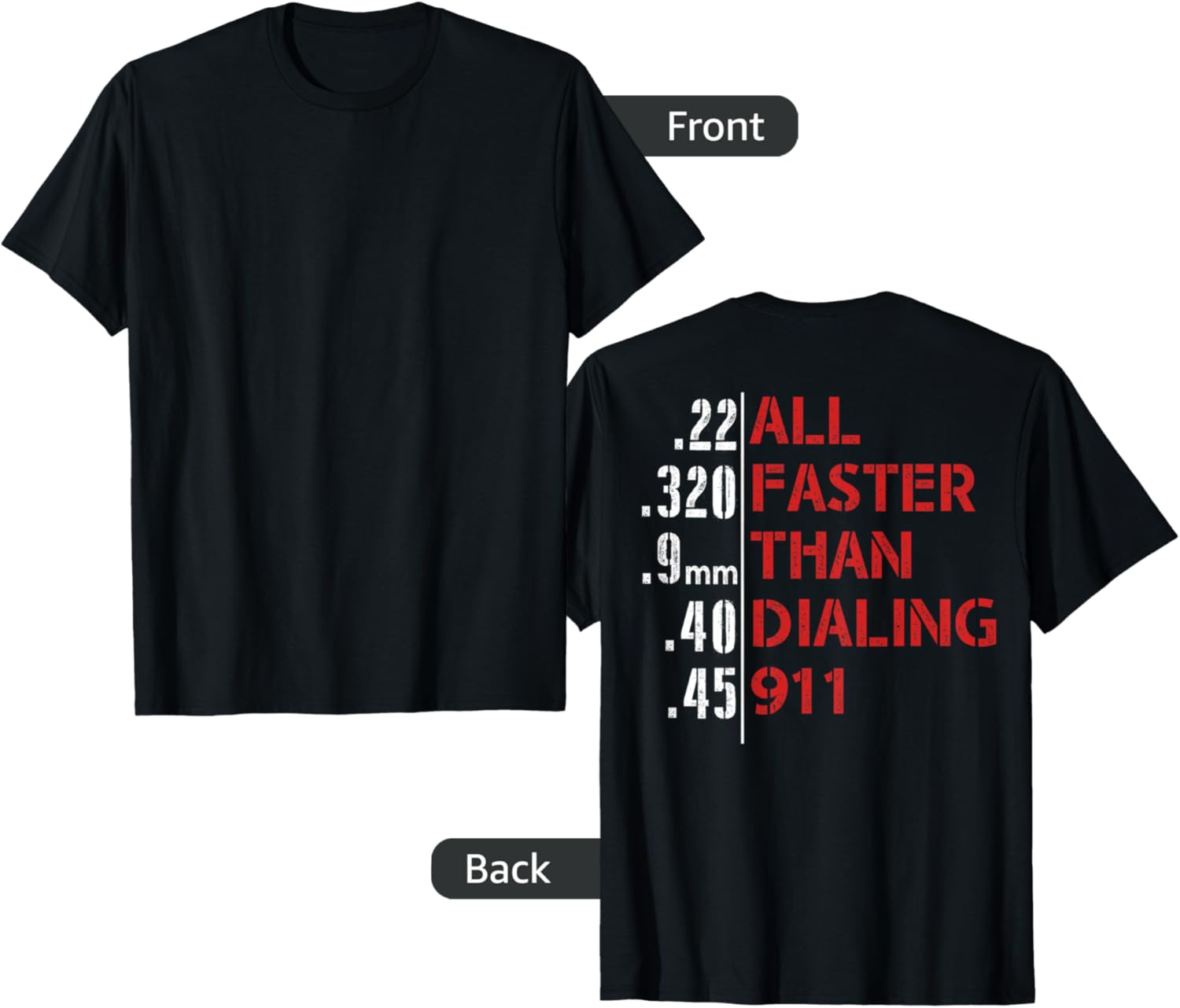 Funny Gun Caliber 22 380 9Mm 40 45 T Shirt Mens Black