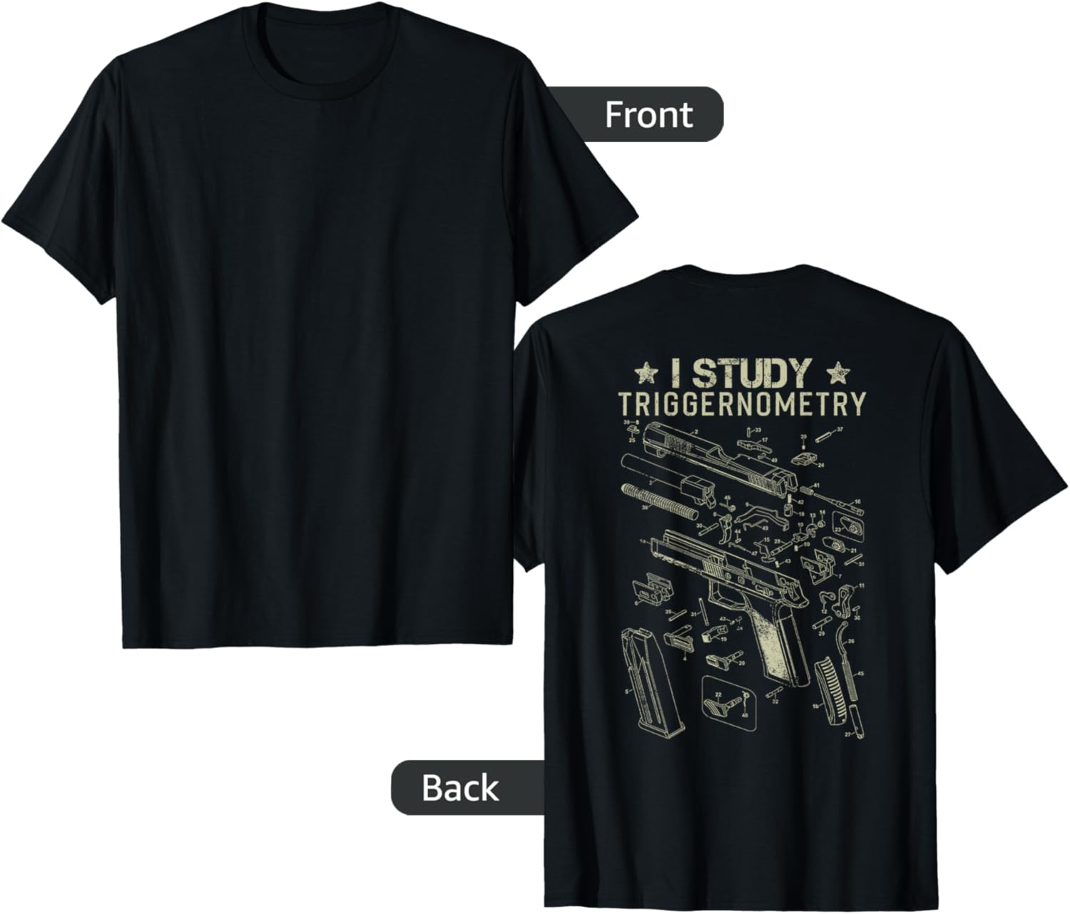 Mens I Study Triggernometry Gun Second Amendment Usa Flag On Back