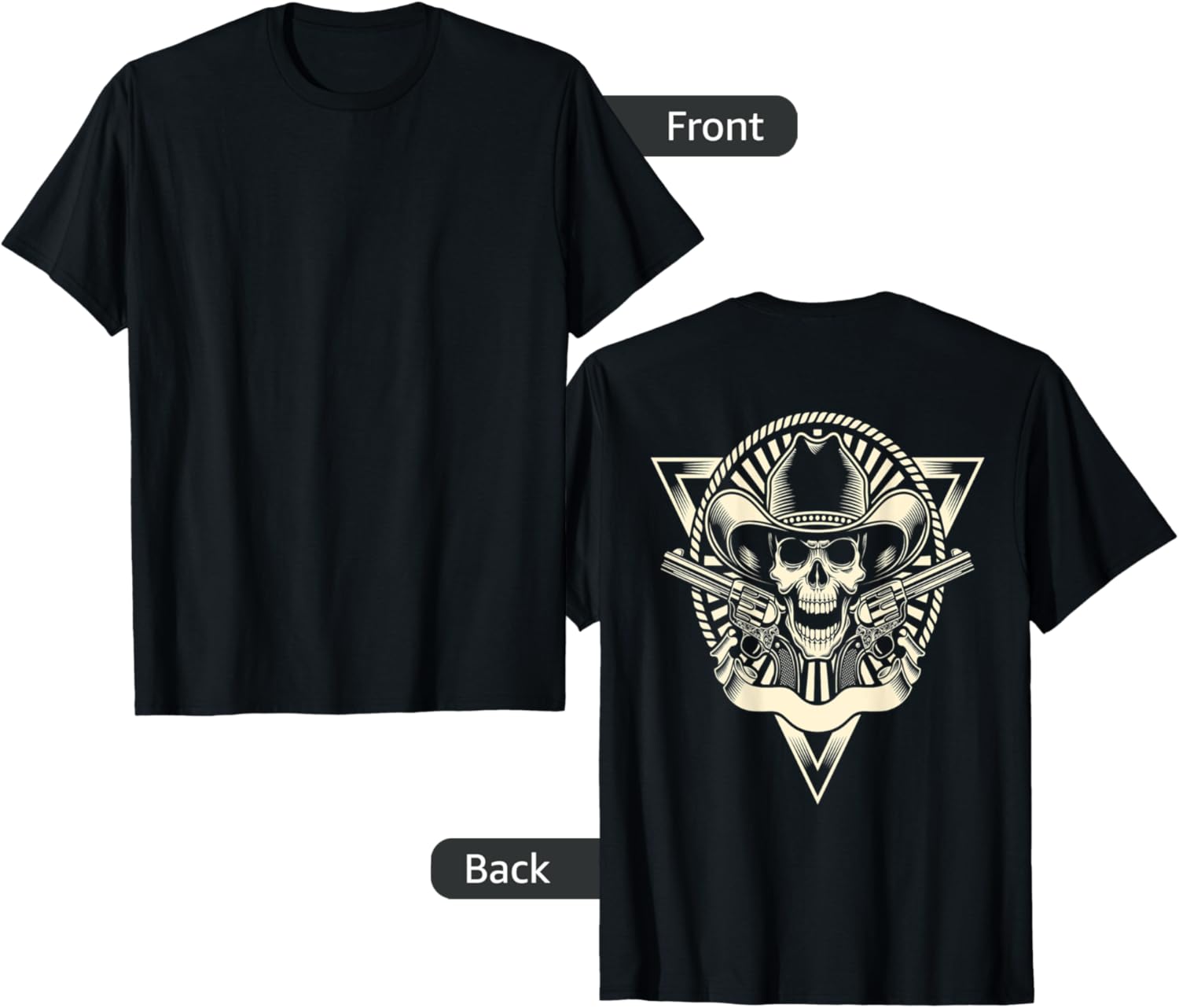 Skull Motorcycle Shirt Biker Cowboy Hat Outlaw Guns