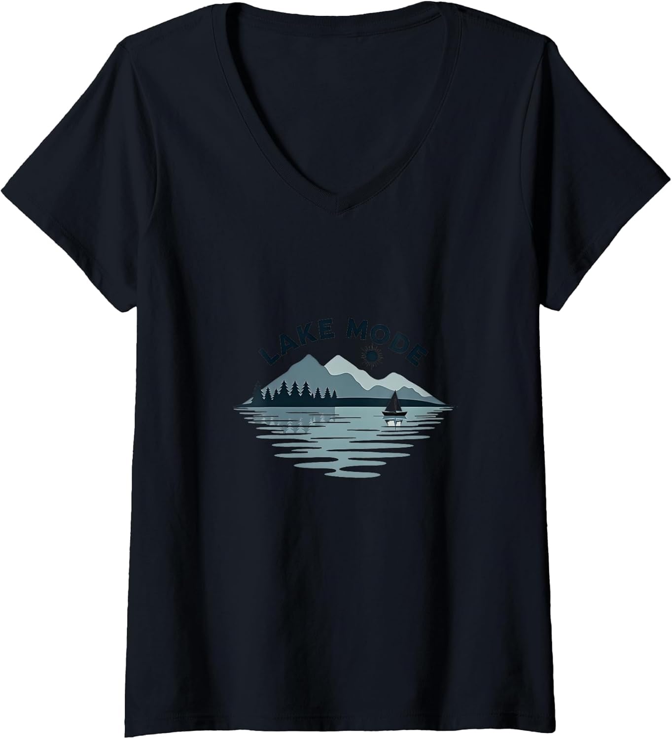 Womens Lake Mode Tranquil Mountain Sailboat Scene V