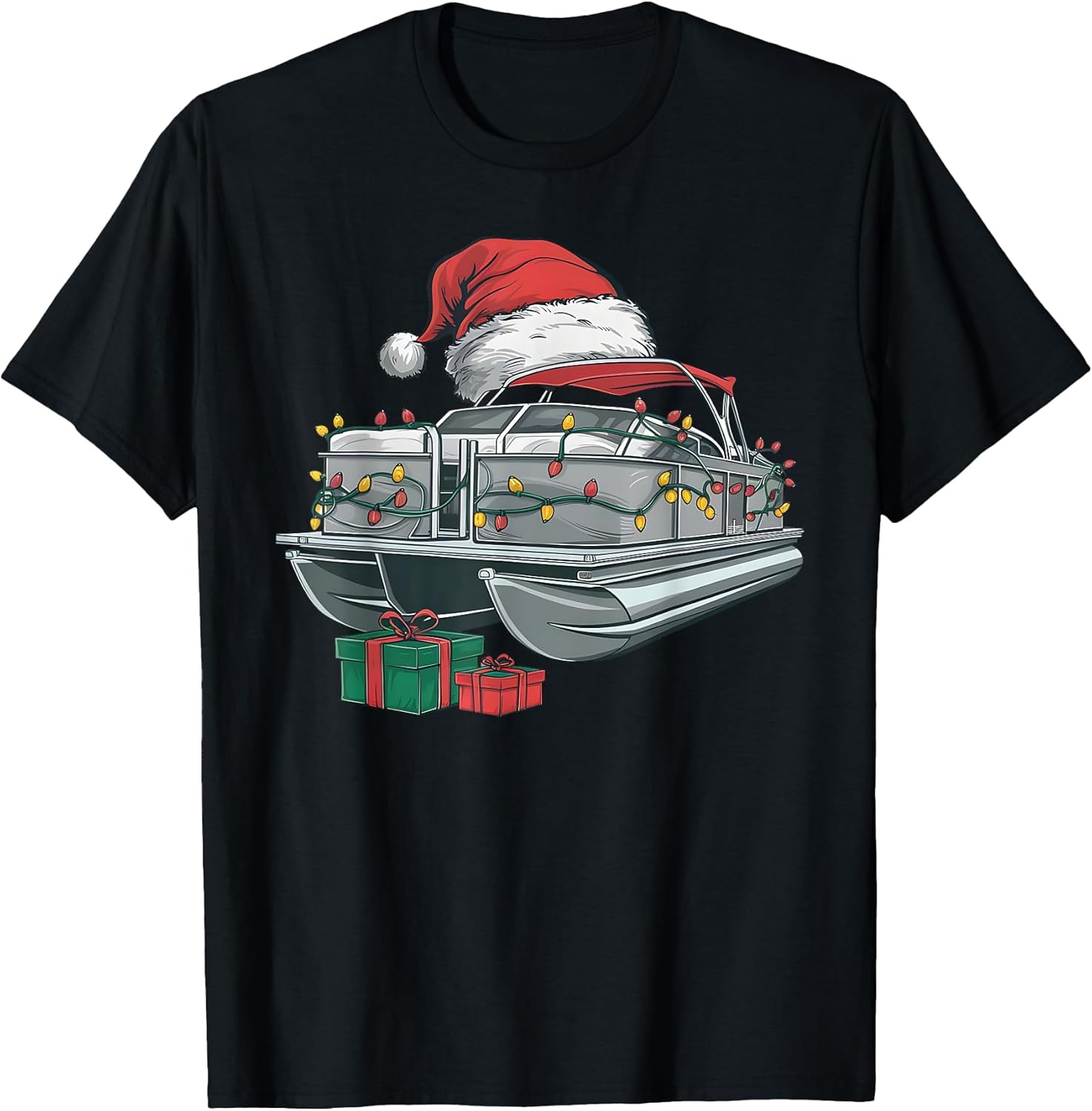 Pontoon Boat Xmas Lighting Santa Hat Pontoon Boat