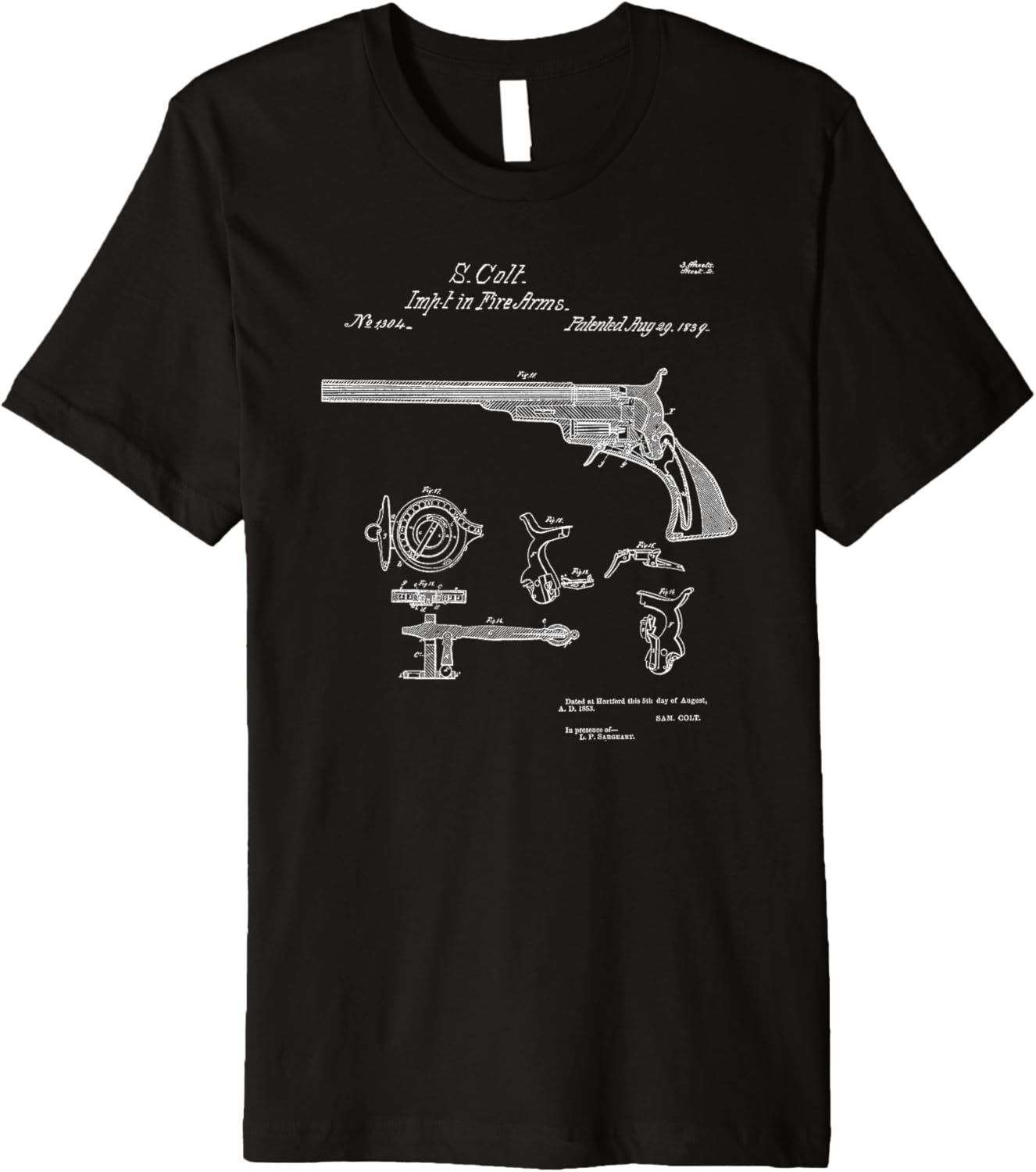 Vintage Patent Print 1839 Revolver Western Gun T Shirt Premium