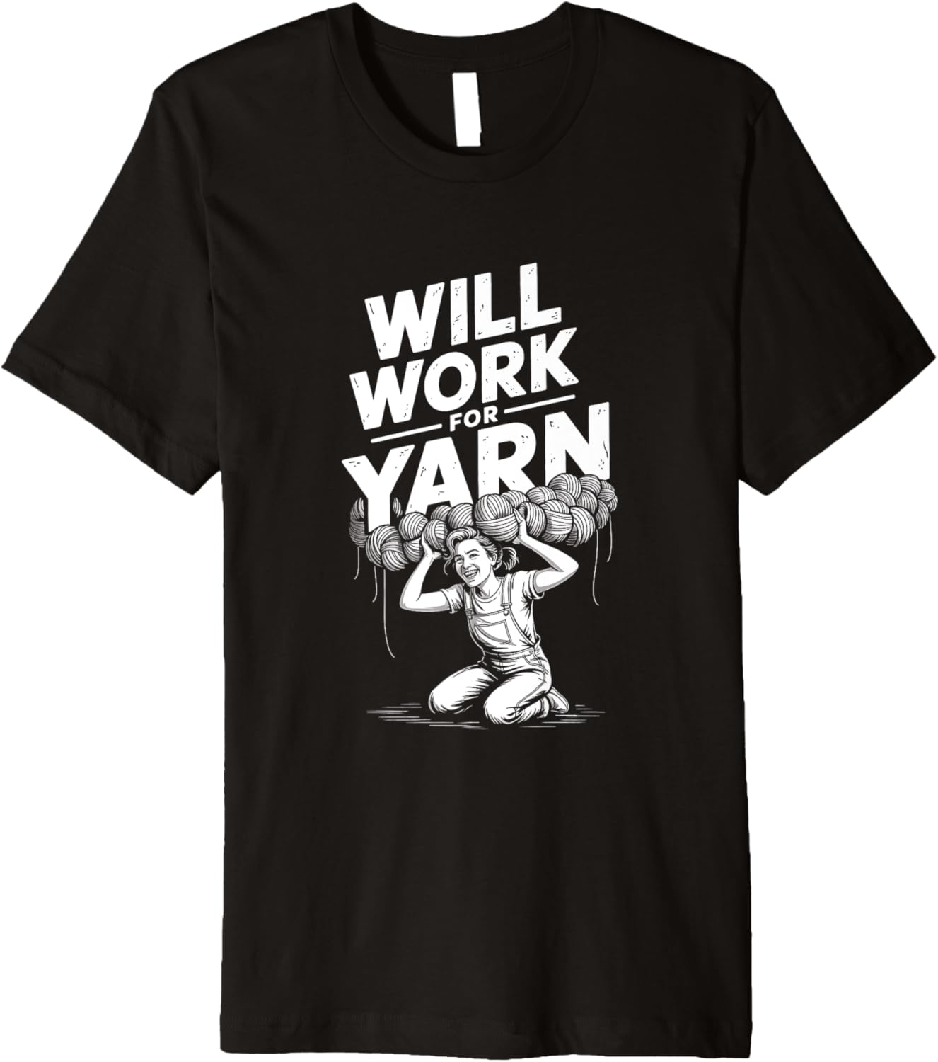 Will Work for Yarn Knitting Crochet DIY Lady Premium
