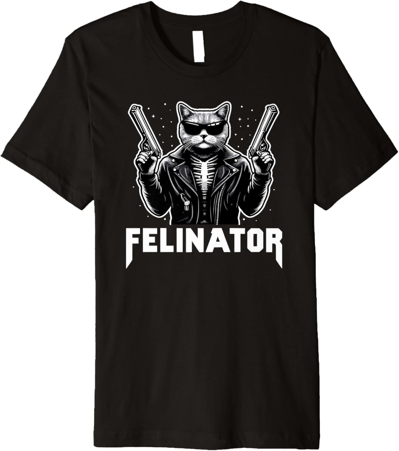 Felinator Cat With Cool Sunglasses Leather Jacket Guns Premium