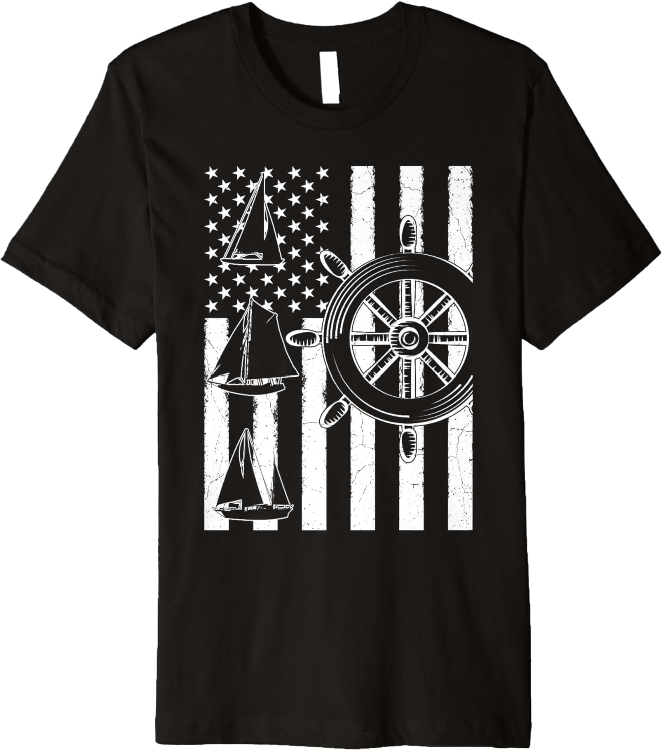 Boat Wheel Patriotic Us American Flag Sailboat Sailing