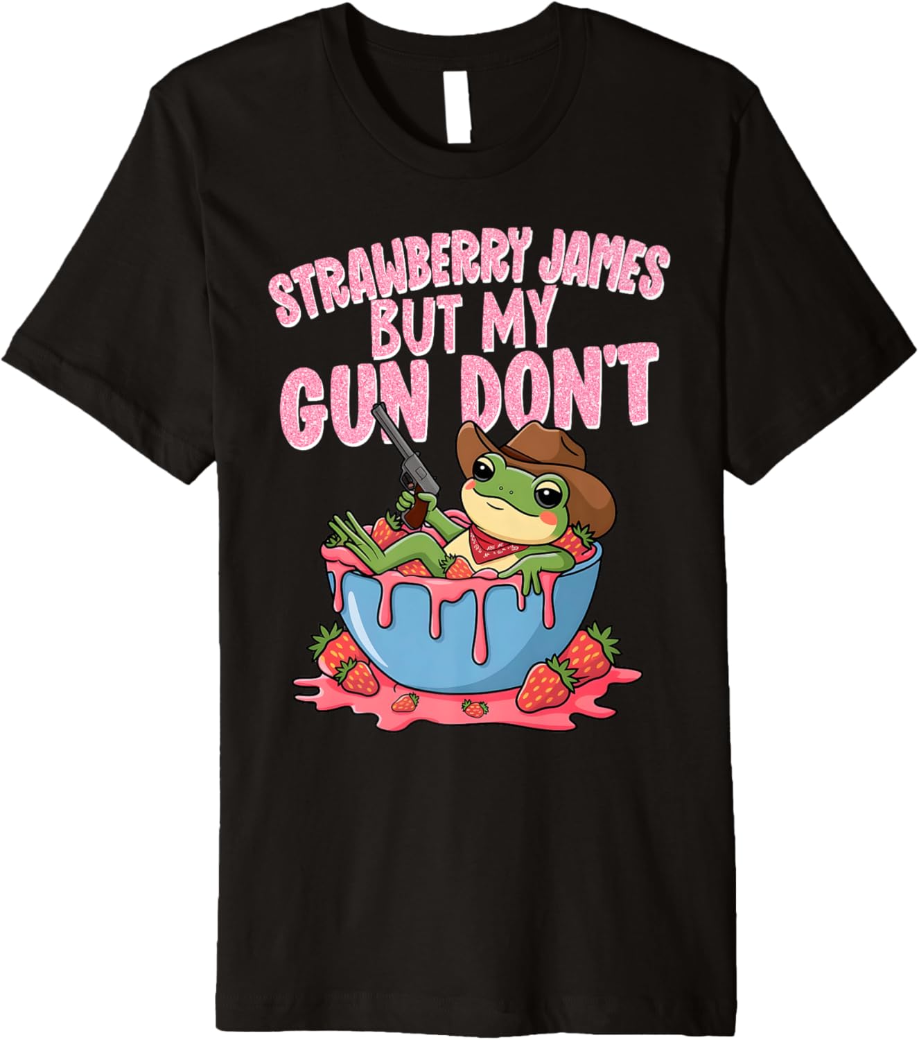 Funny Cowboy Frog Meme Strawberry Jams But My Gun Dont Premium