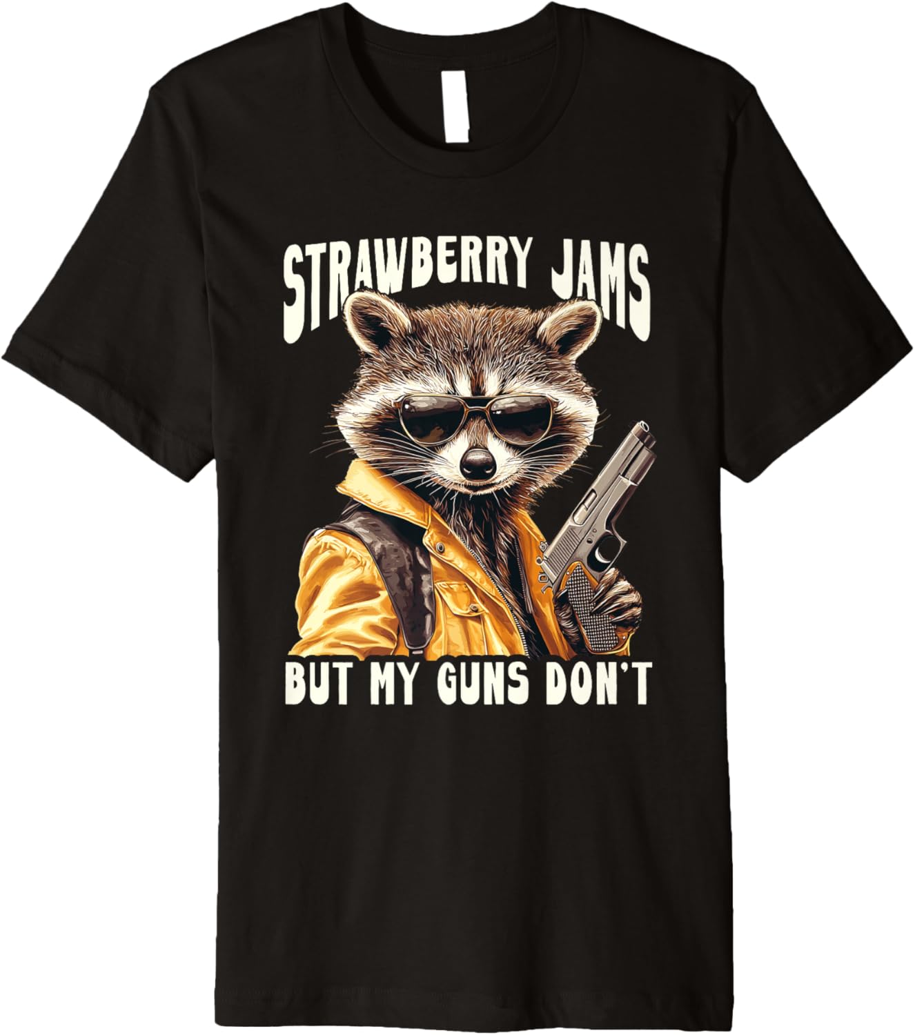 Funny Raccoon Strawberry Jams But My Guns Dont Premium
